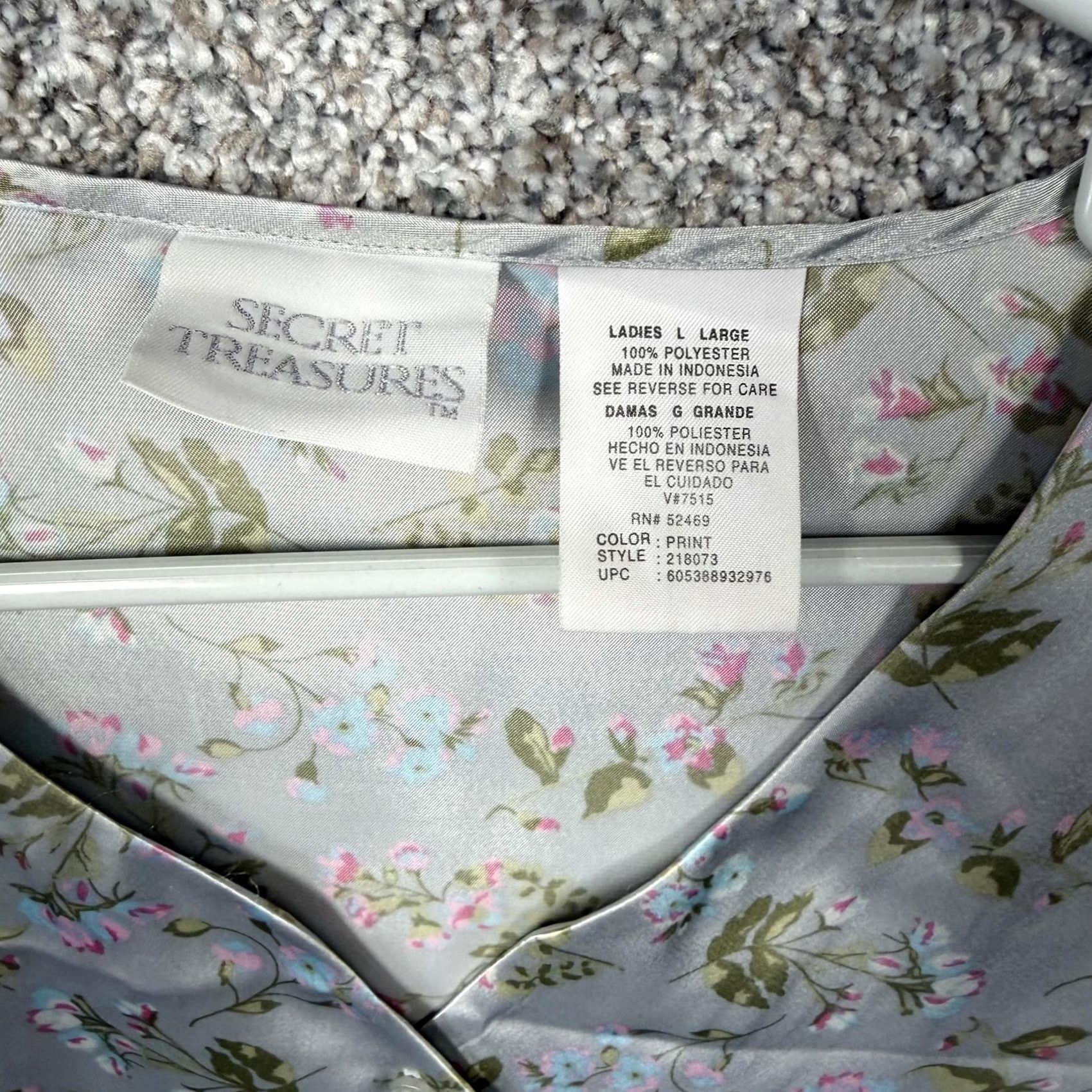 Vintage VINTAGE Secret Treasures Pajama Set Satin Camisole Top & Shorts Floral Gray L Women Size ONE SIZE - 5 Thumbnail