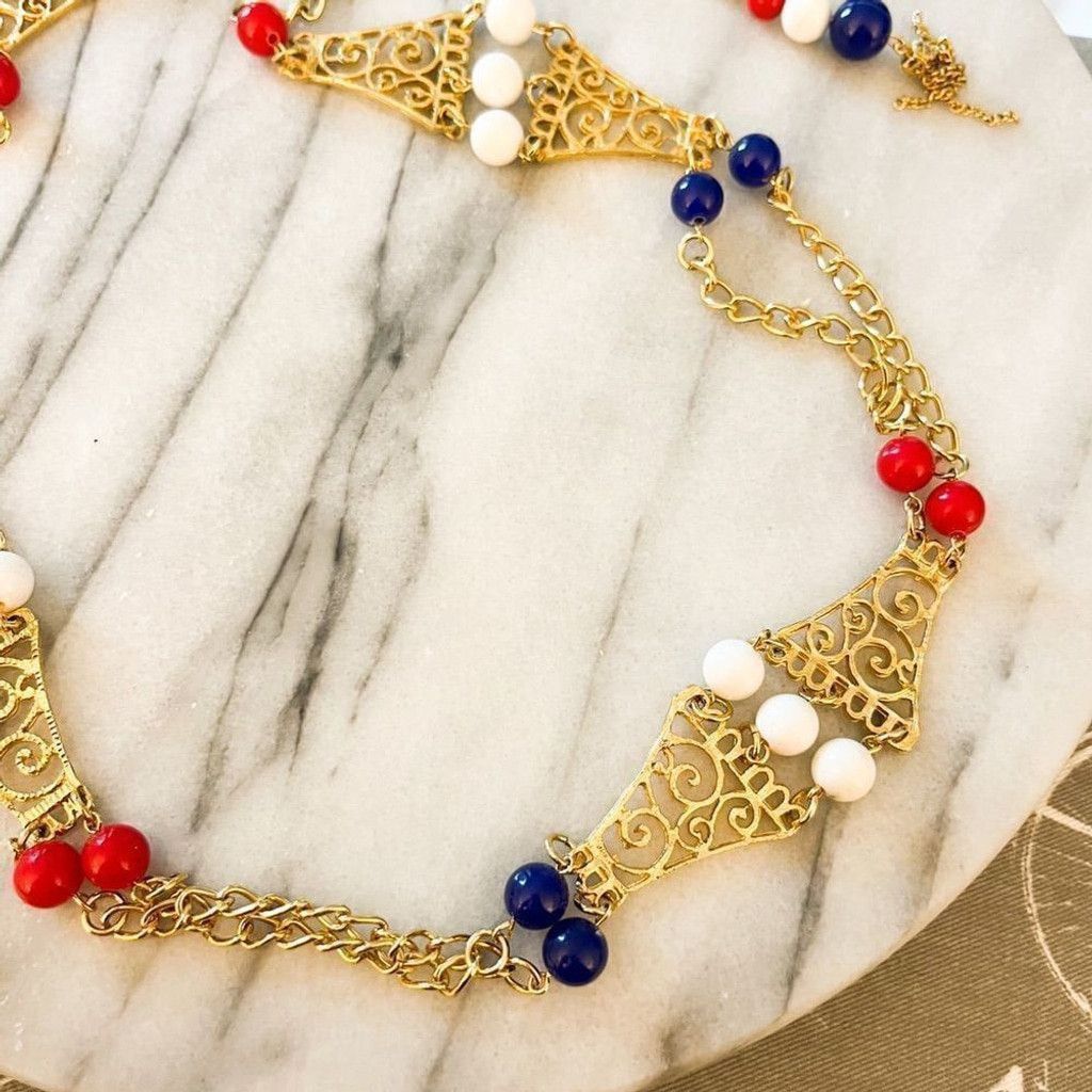 Vintage Vintage Ornate Gold Necklace with Bead Accent Size ONE SIZE - 2 Thumbnail