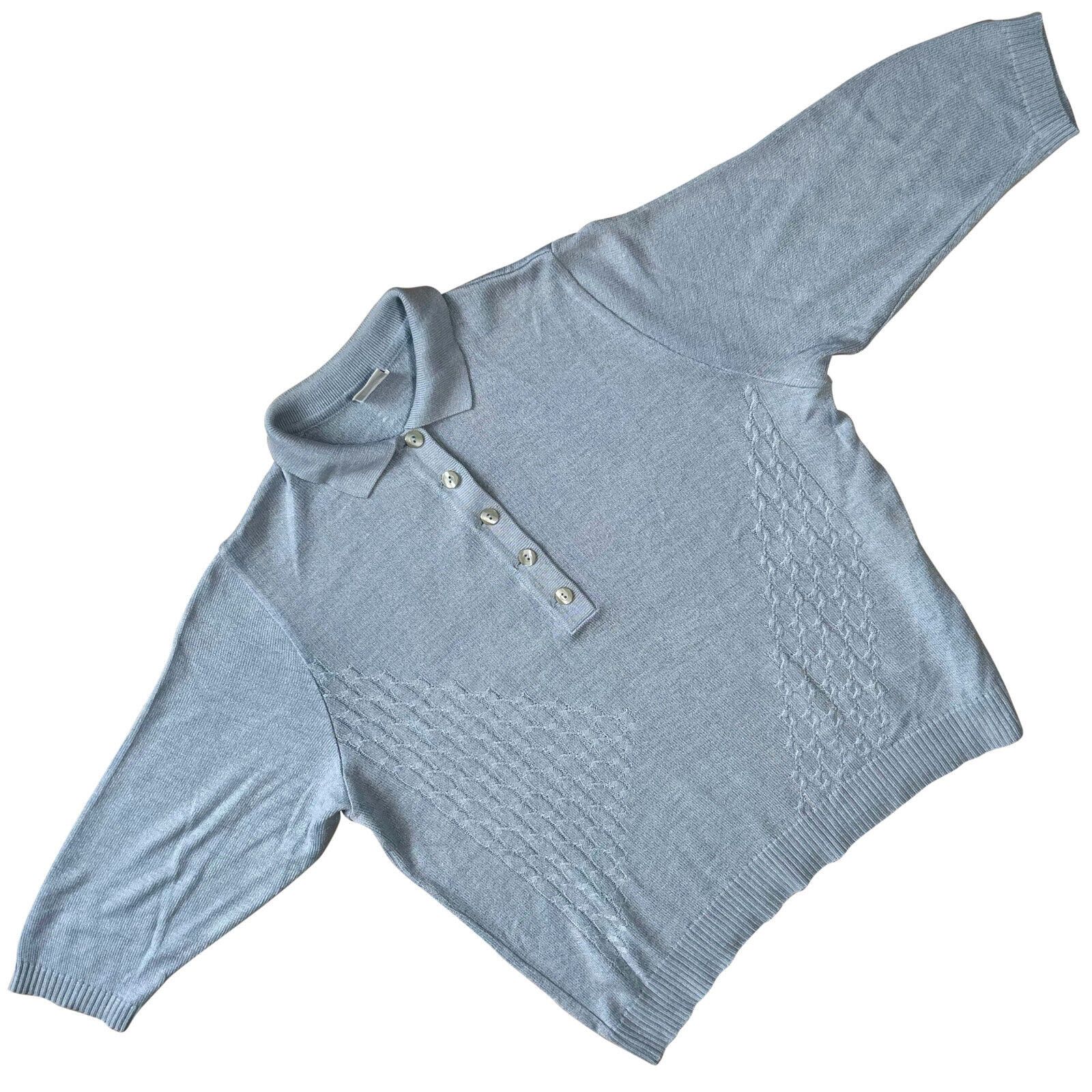 image of Vintage Aspa - Viscose Blend Cable Interlock Polo Sweater Baby Blue, Women's (Size Large)