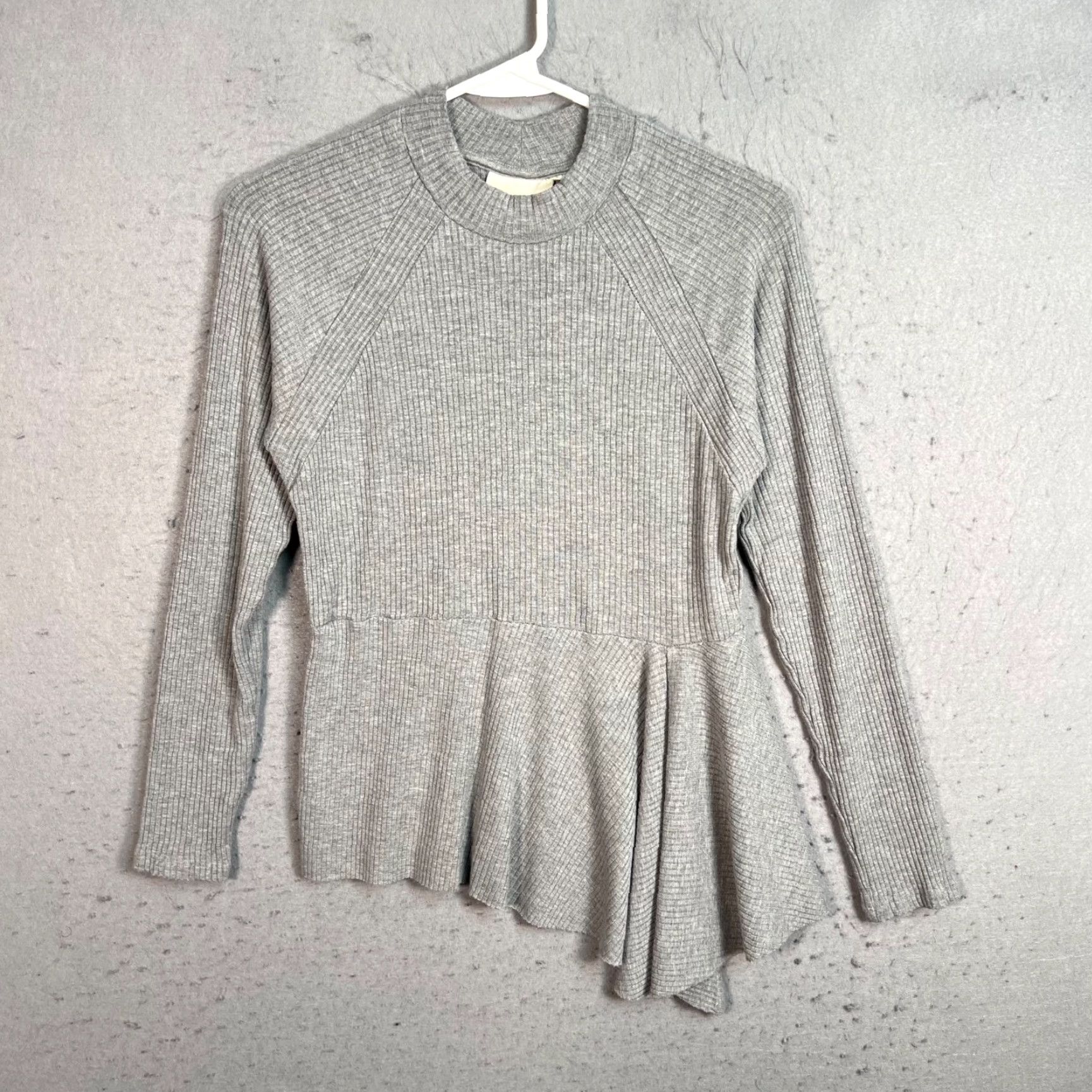 Vintage Maeve By Anthropologie XS Ribbed Gray Asymmetrical Sweater Top Long Sleeve Womens Petite pullover Mock Neck Knit Viscose Elastane Size XS / US 0-2 / IT 36-38 - 2 Thumbnail