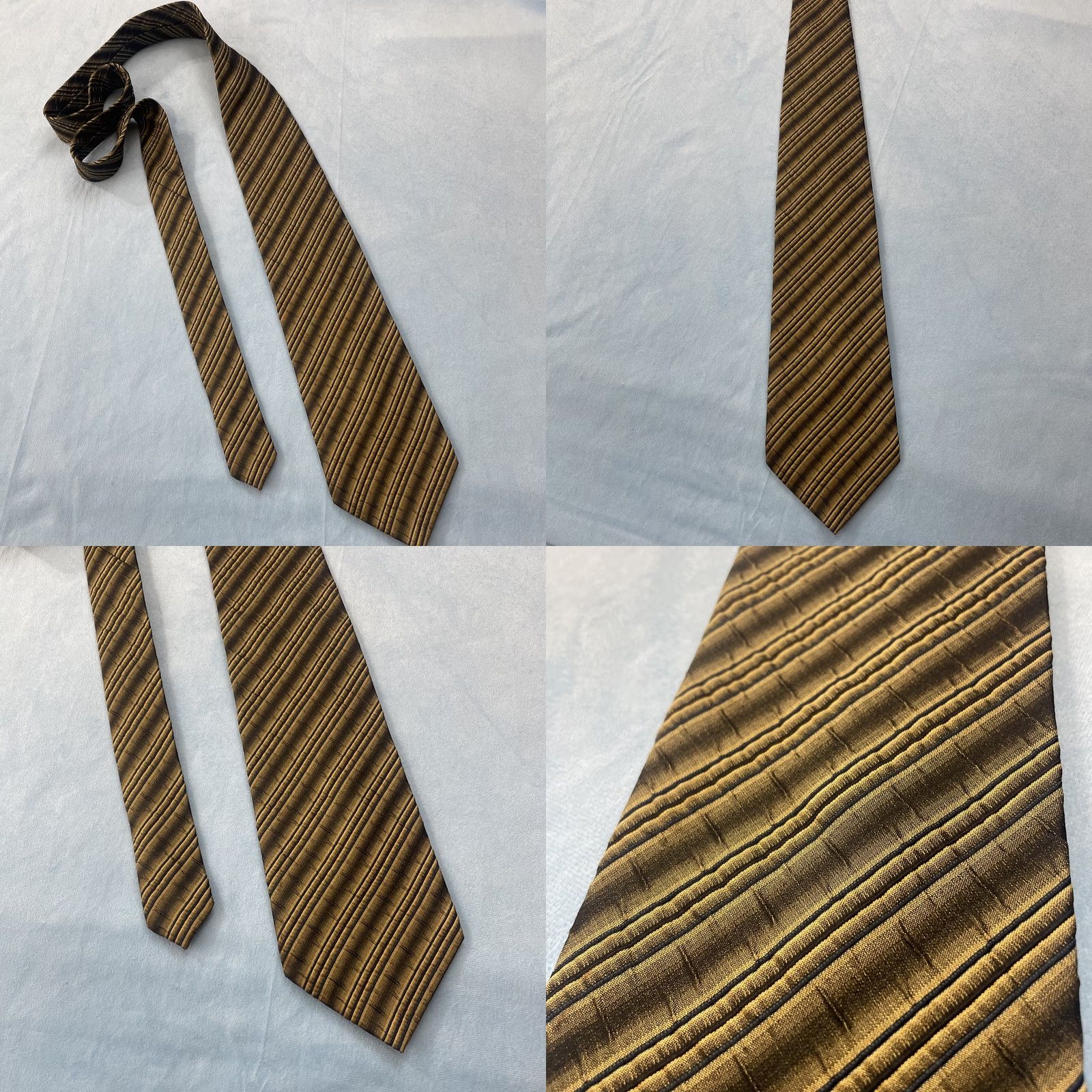 Martine Ali VINTAGE Martinelli Silk Pleated Repp Tie Yellow Gold Gray Striped 3.5" 58" Mens Tie Size ONE SIZE - 8 Thumbnail