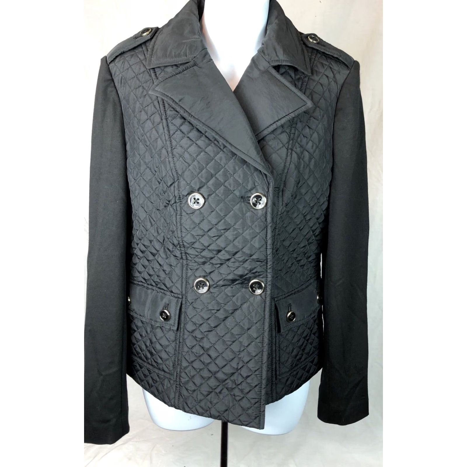 Jones New York Jones NY Jacket S Blk Quilted Puffer Winter Double Button Notch Collar Outdoor Size S / US 4 / IT 40 - 3 Thumbnail