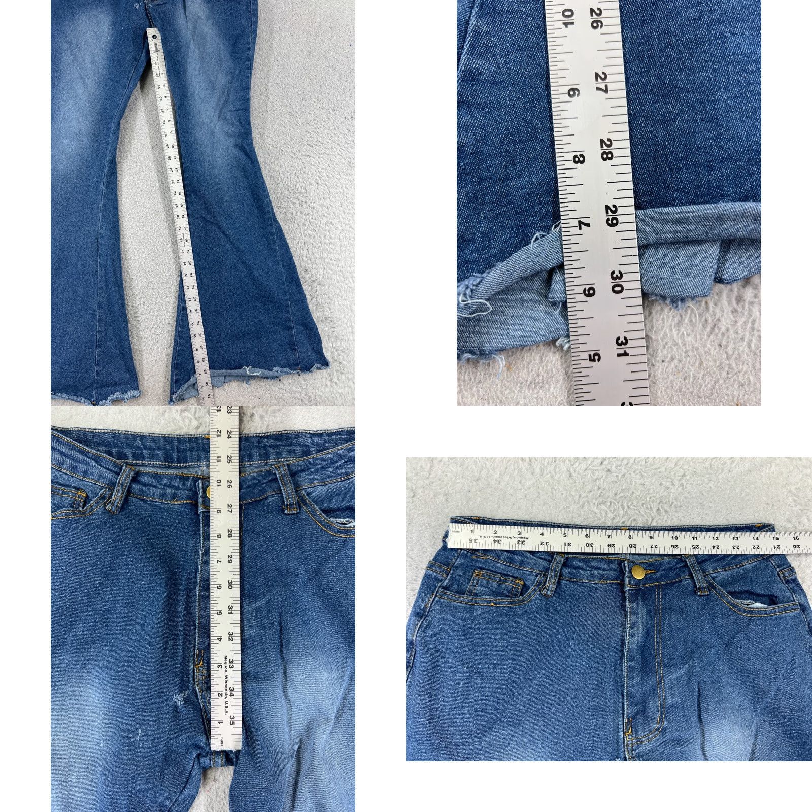 Vintage Pants Jeans Womens 27 Blue Denim Flared Mid Rise Cotton Blend Distressed 5-Pocket Style Size 27" / US 4 / IT 40 - 7 Thumbnail