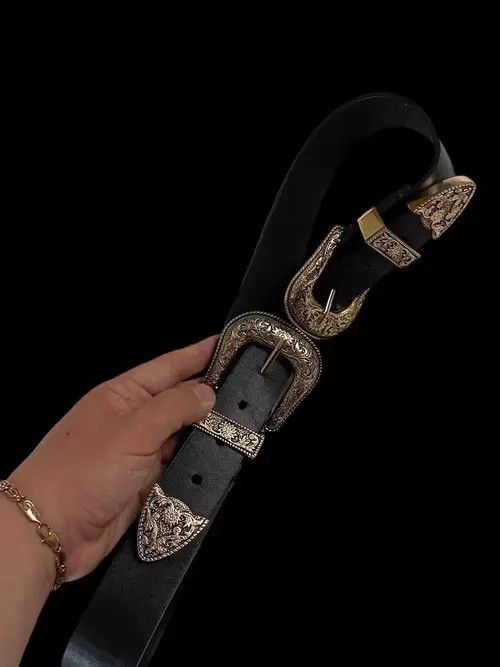 Other Japanese Vintage Double Buckle Gothic Ornament Belt Size ONE SIZE - 6 Thumbnail