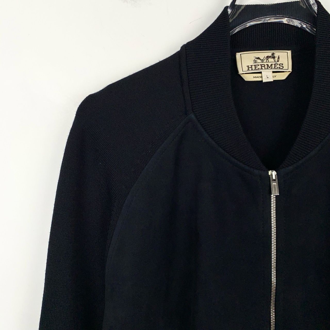 Hermes Hermès Mens Black Wool & Goatskin Colorblock Zip-Up Jacket Size US L / EU 52-54 / 3 - 3 Thumbnail