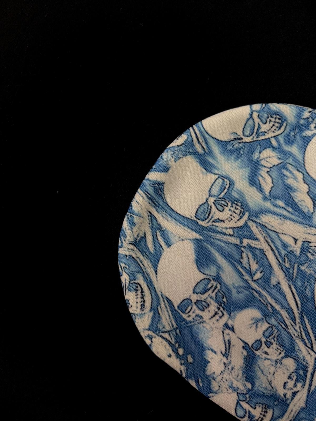 Japanese Brand Rare Y2K Liquid Blue Skull Print No Cuff Knit Beanie Hat OS Size ONE SIZE - 5 Thumbnail
