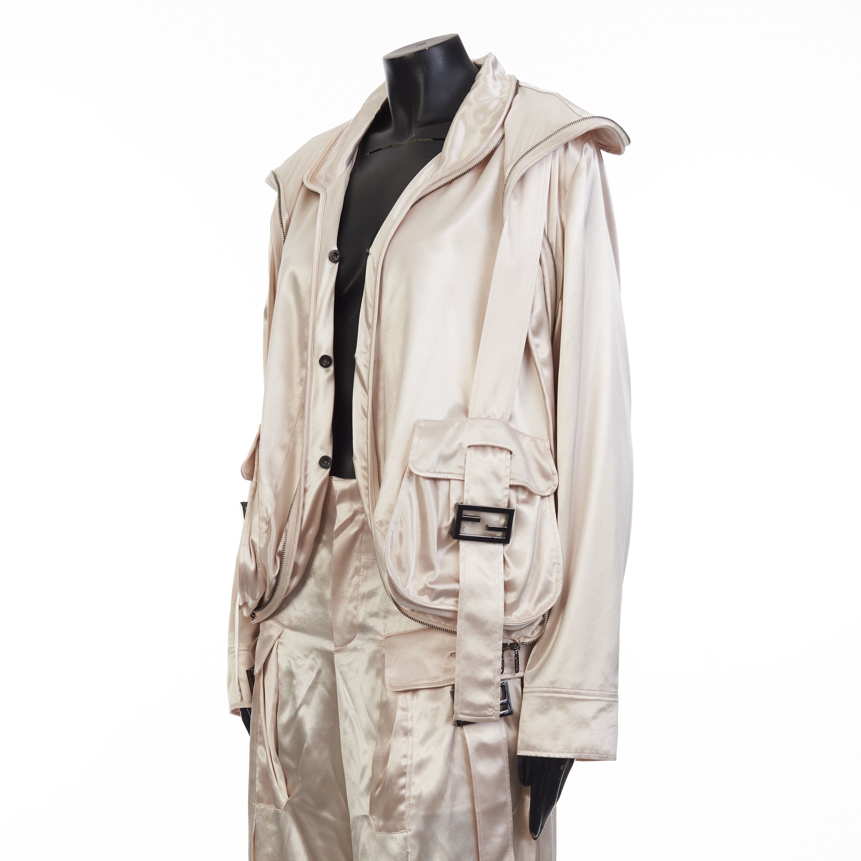 Fendi Beige Satin Blouson Jacket - Snap Closure, Metal FF Buckle Size S / US 4 / IT 40 - 10 Thumbnail