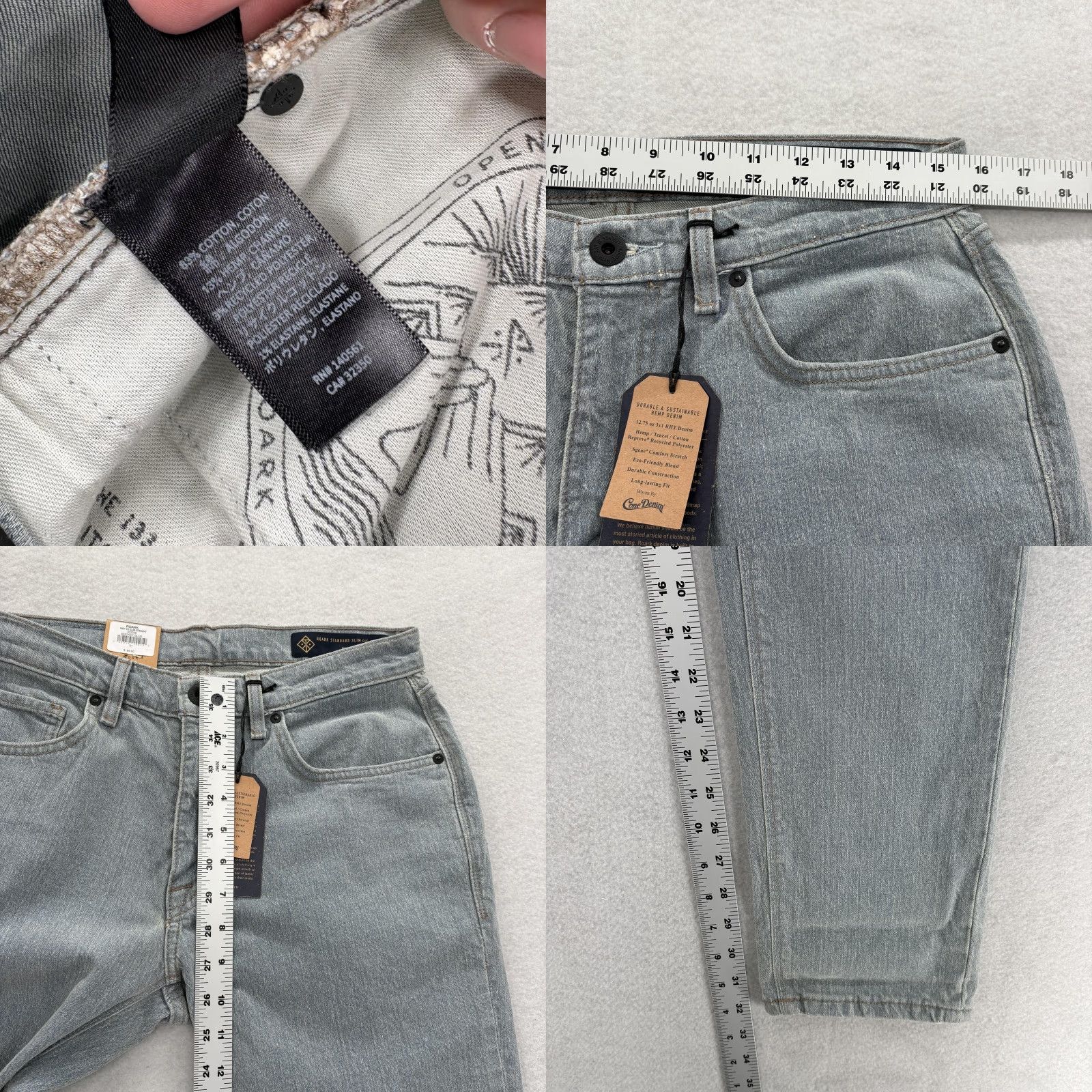 Roark Roark HWY 133 Jeans Mens 31x32 Smokey Blue Slim Straight Denim Stretch Hemp NWT Size US 31 - 8 Thumbnail