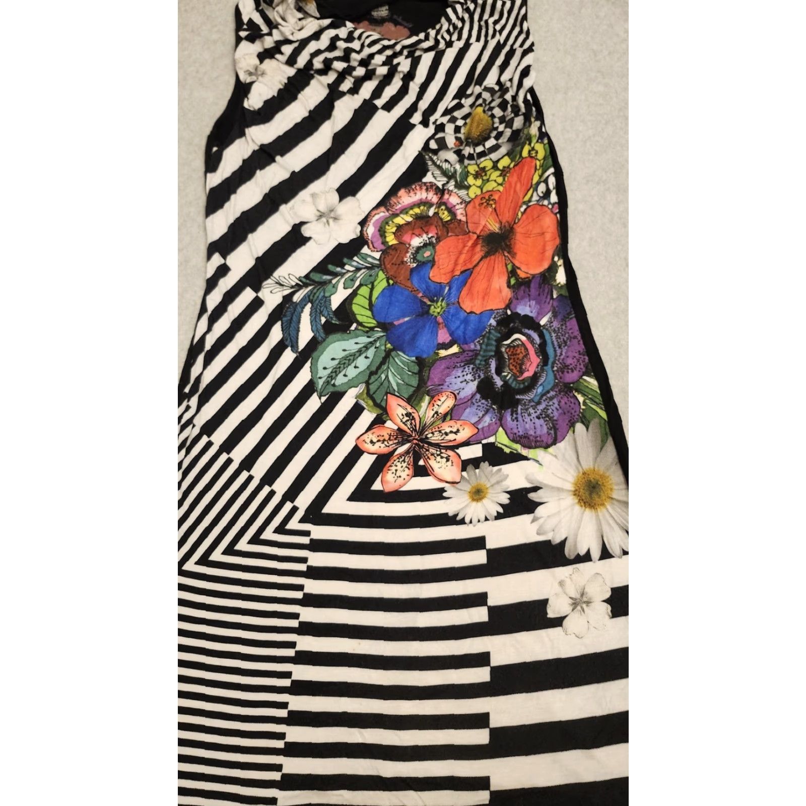 Desigual Desigual Dress Womens Medium Striped Floral Sleeveless Graphic Art Viscose Size M / US 6-8 / IT 42-44 - 4 Thumbnail