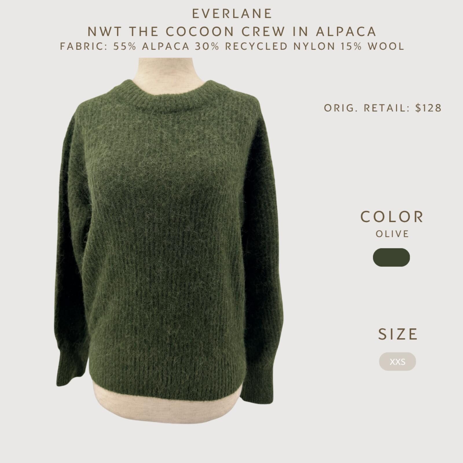 Everlane Everlane Alpaca Cocoon Crew Sweater Olive XXS NWT Size XXS / US 00 / IT 34 - 2 Thumbnail