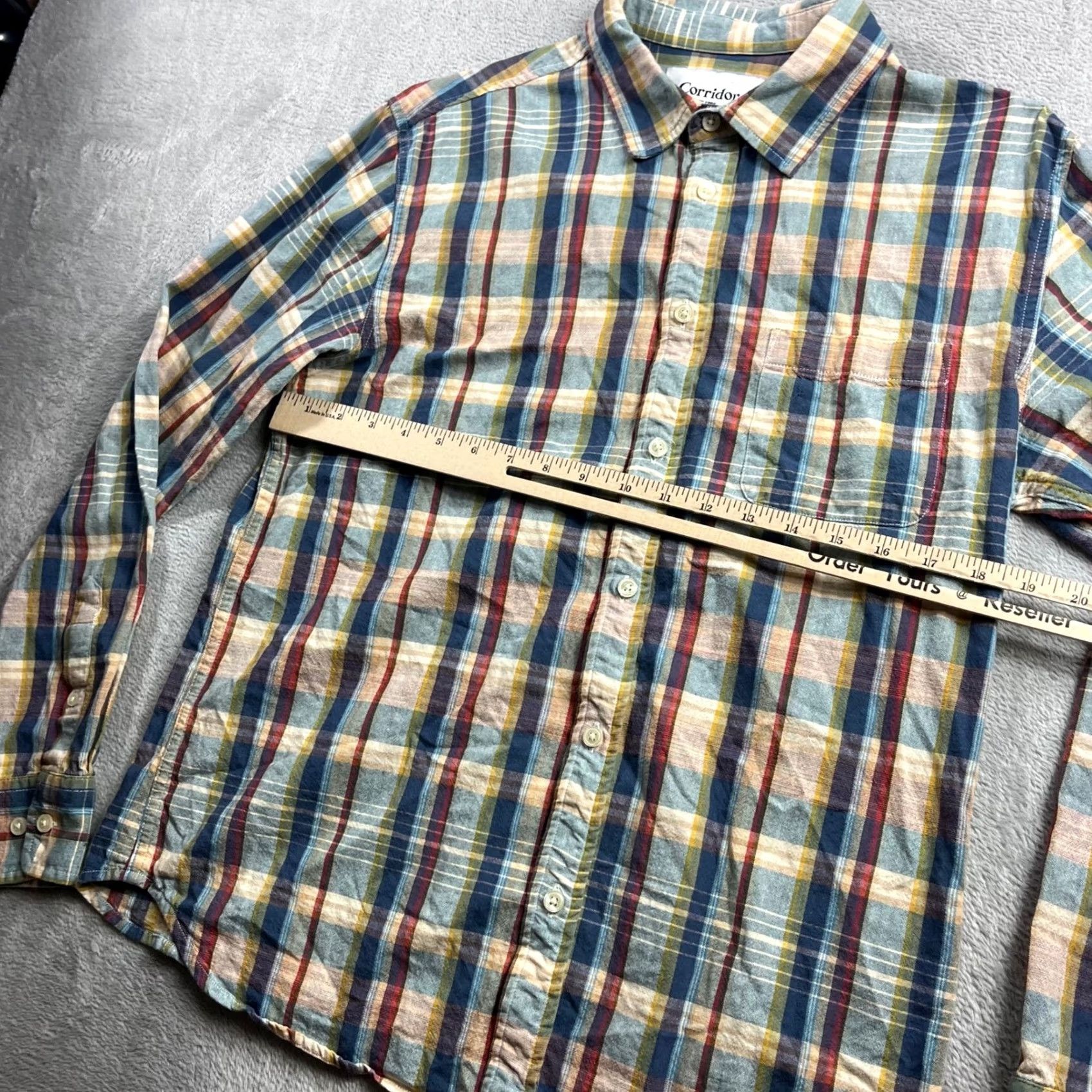 Corridor New York Shirt Mens M Blue Yellow Plaid Button Down Cotton Ss20, Men's — image 4 of 6