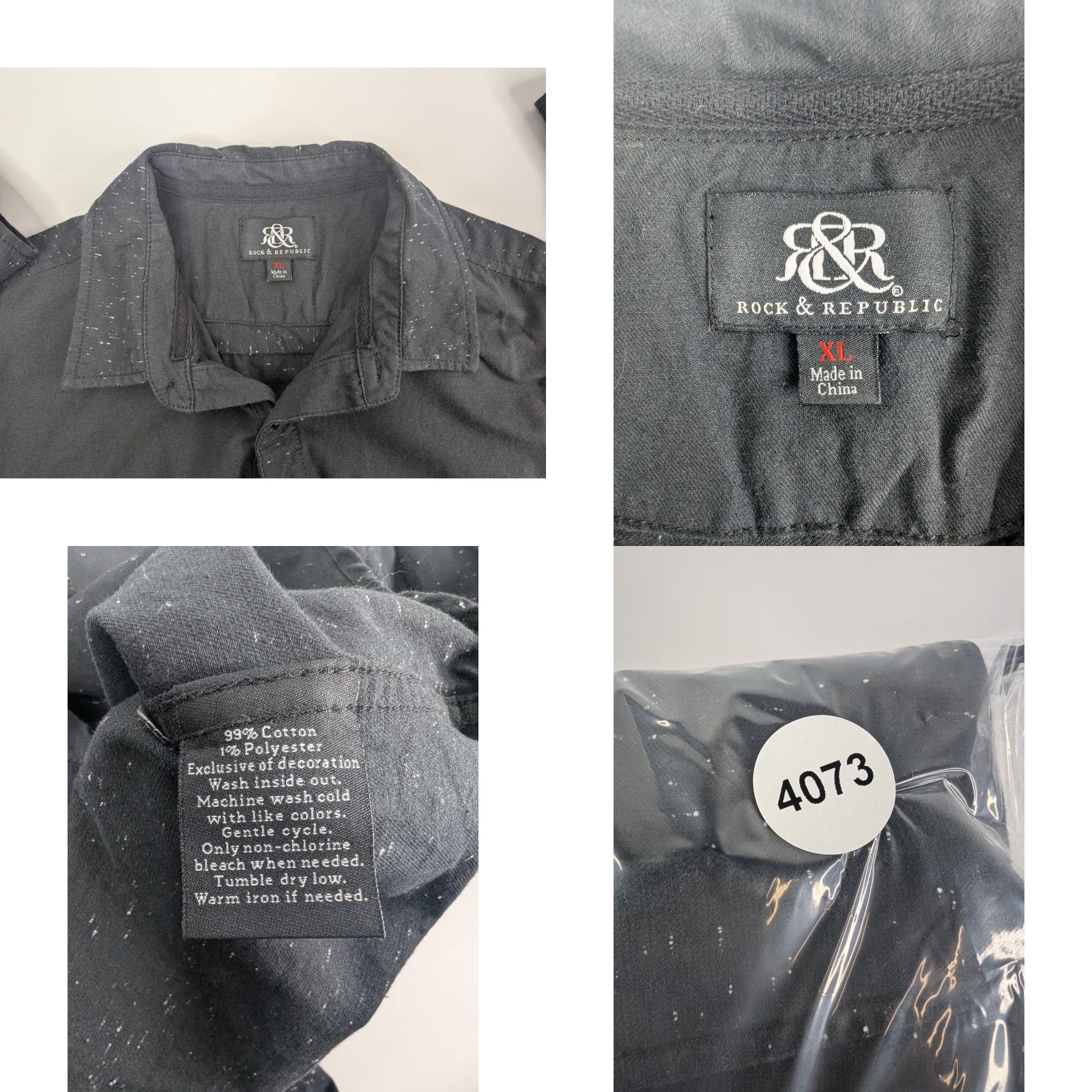 Vintage Rock & Republic Black Long Sleeve Cotton Shirt Men XL Button-Up Size XL Size US XL / EU 56 / 4 - 8 Thumbnail