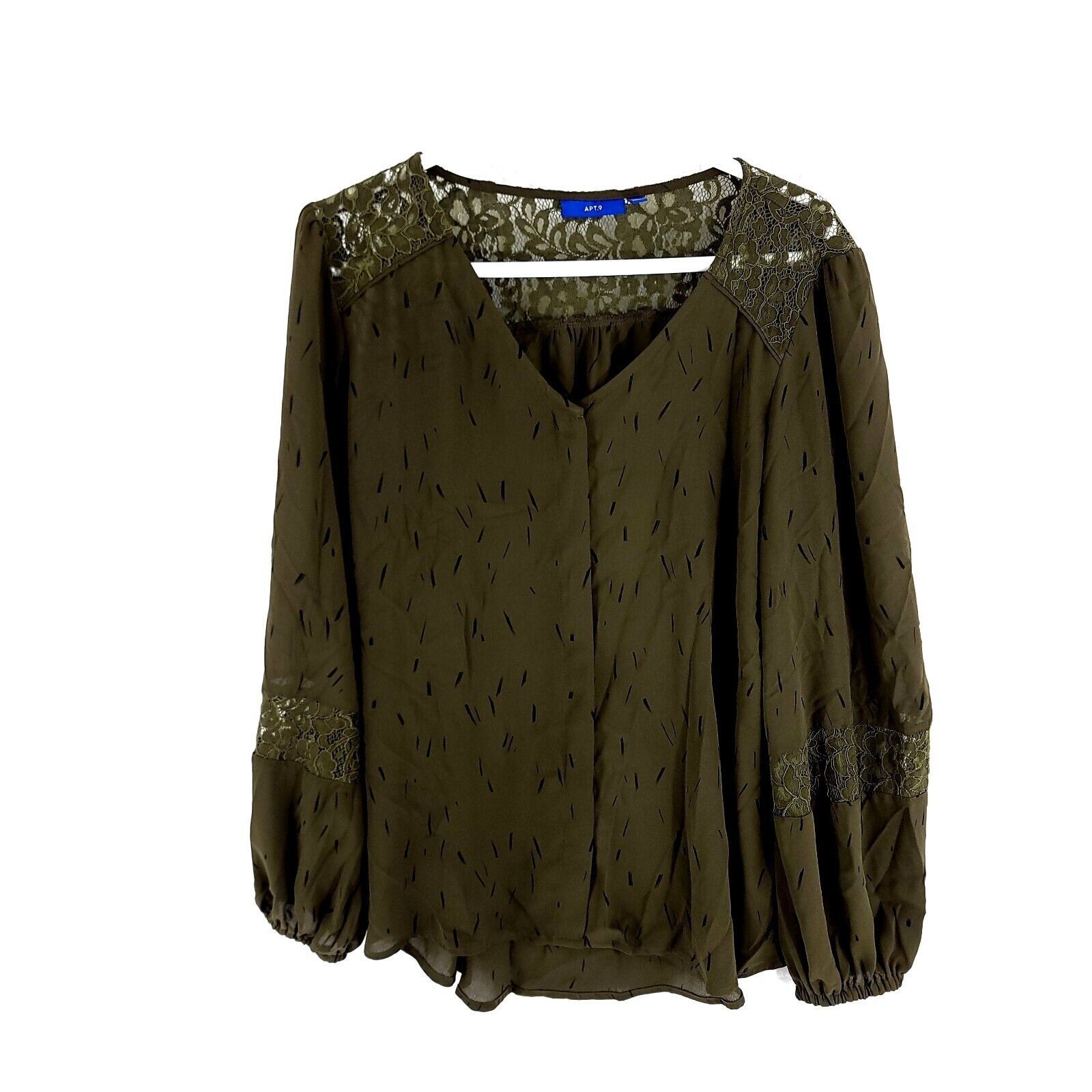 Apt. 9 Apt 9 Green Large Floral Lace V-Neck Polyester Blouse Top Lo Size L / US 10 / IT 46 - 1 Thumbnail