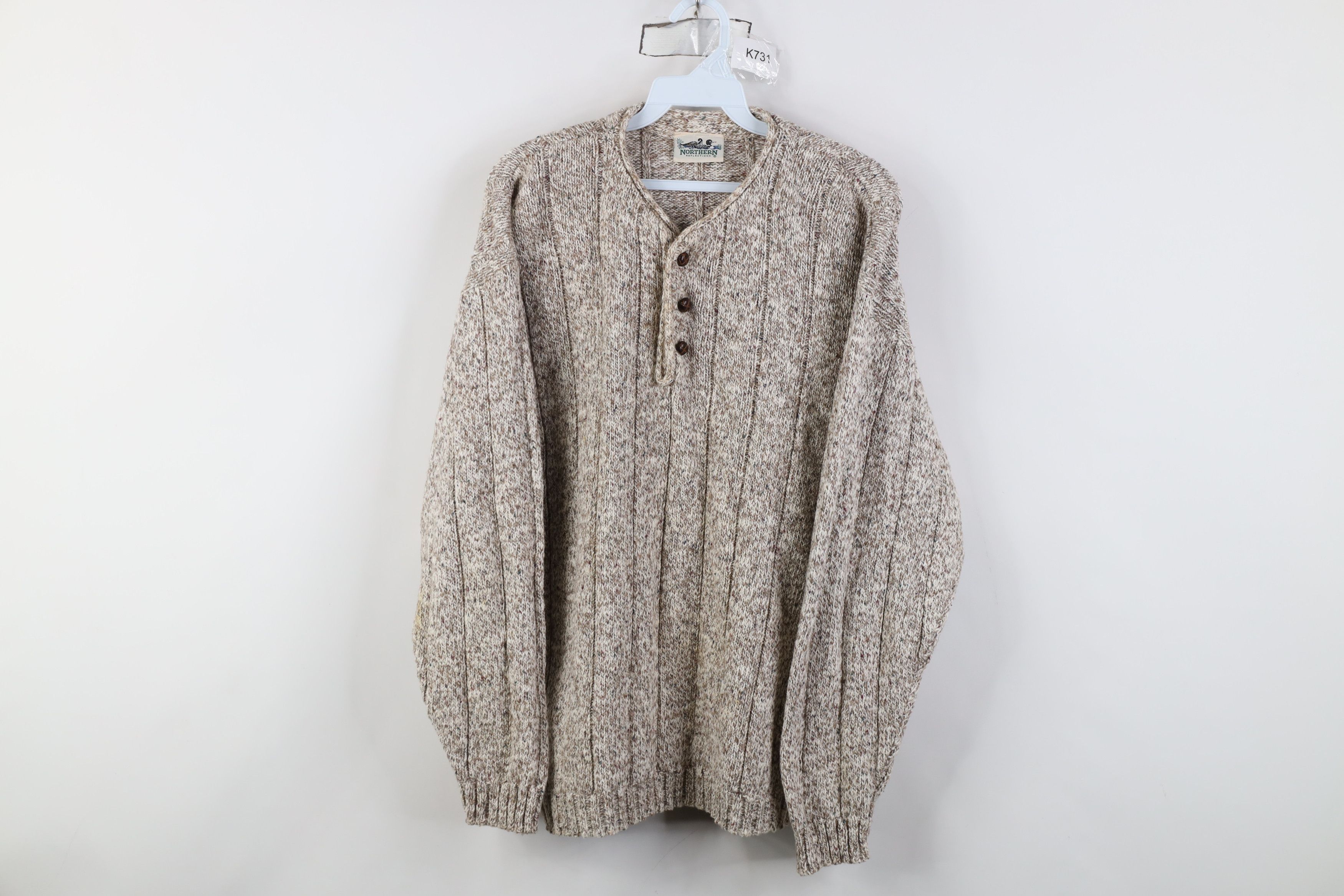 Vintage Vintage 90s Streetwear Marled Knit Henley Sweater Fleck Size L / US 10 / IT 46 - 1 Thumbnail