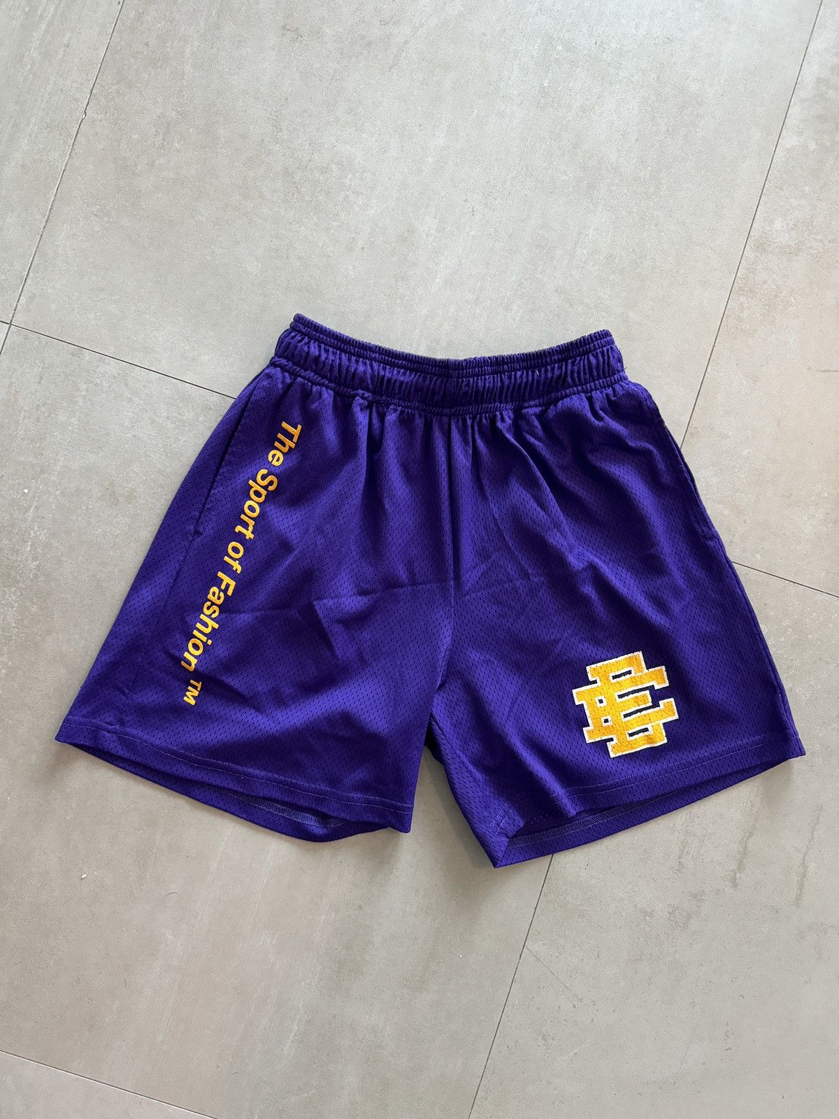 image of Eric Emanuel X Unknwn Purple & Yellow Shorts, Men's (Size 32)