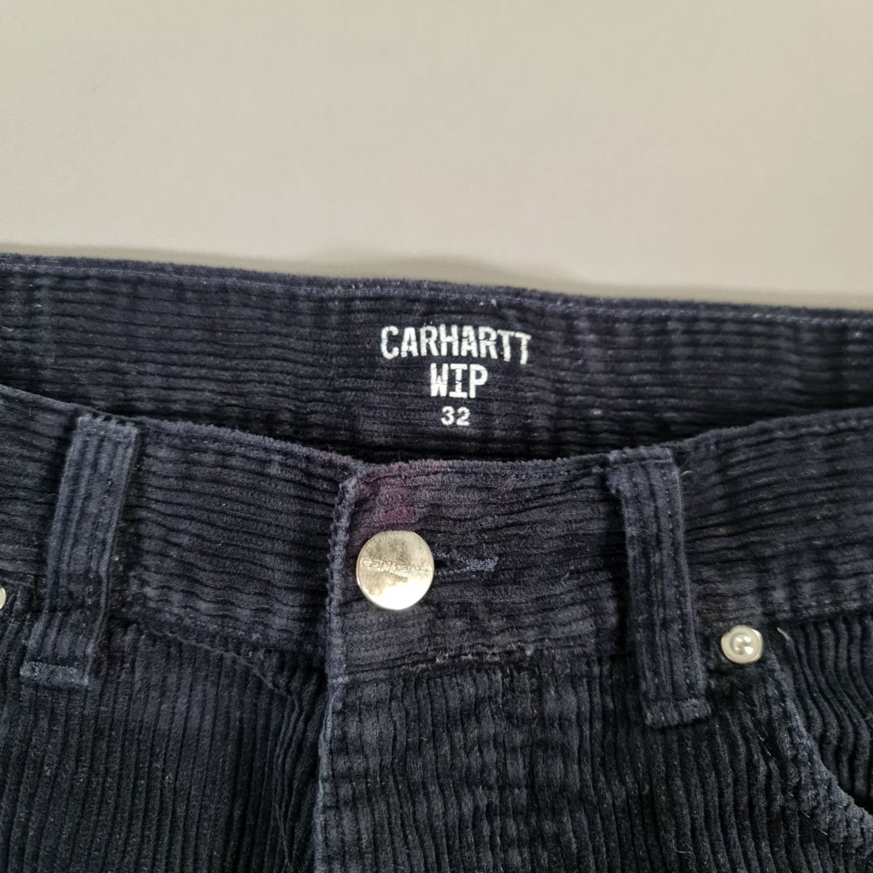 Carhartt VINTAGE Carhartt WIP Mens Trousers Navy Blue W32 L29 Corduroy Flat Front Button Fly Chino Pockets 100% Cotton Mens Trouser Size US 32 / EU 48 - 3 Thumbnail