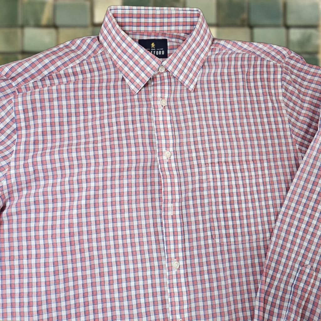 stafford travel dress shirts Wrinkle-Free Stretch Oxford Long-Sleeve Shirt Big (Lavender, 19/34-35) at Amazon Men's Clothing store down has a chest pocket and a stretch collar Stafford Travel Performance Super Shirt
