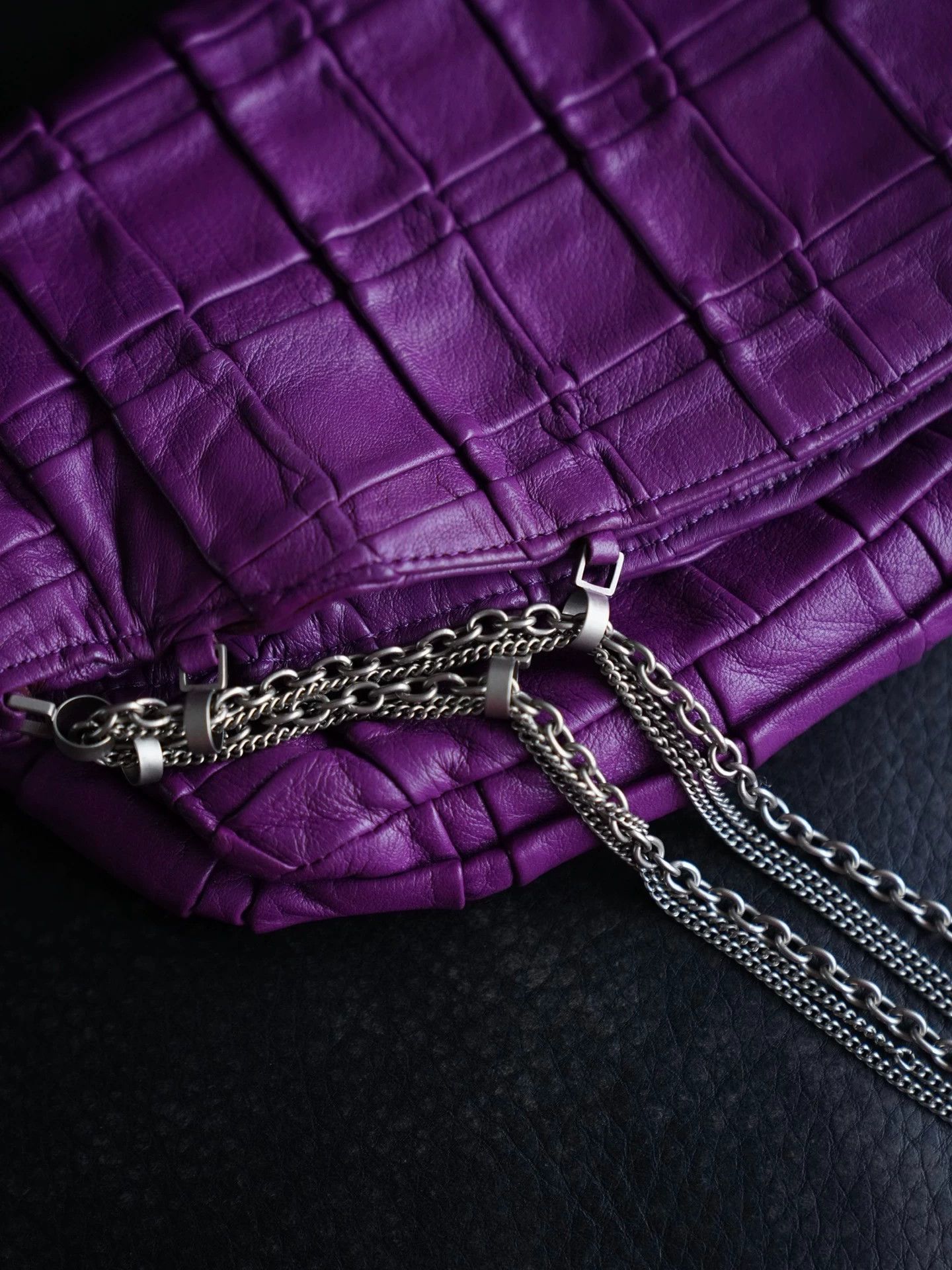 Versus Versus Purple Checkered Multi-Chain Leather Clutch Italy Size ONE SIZE - 3 Thumbnail
