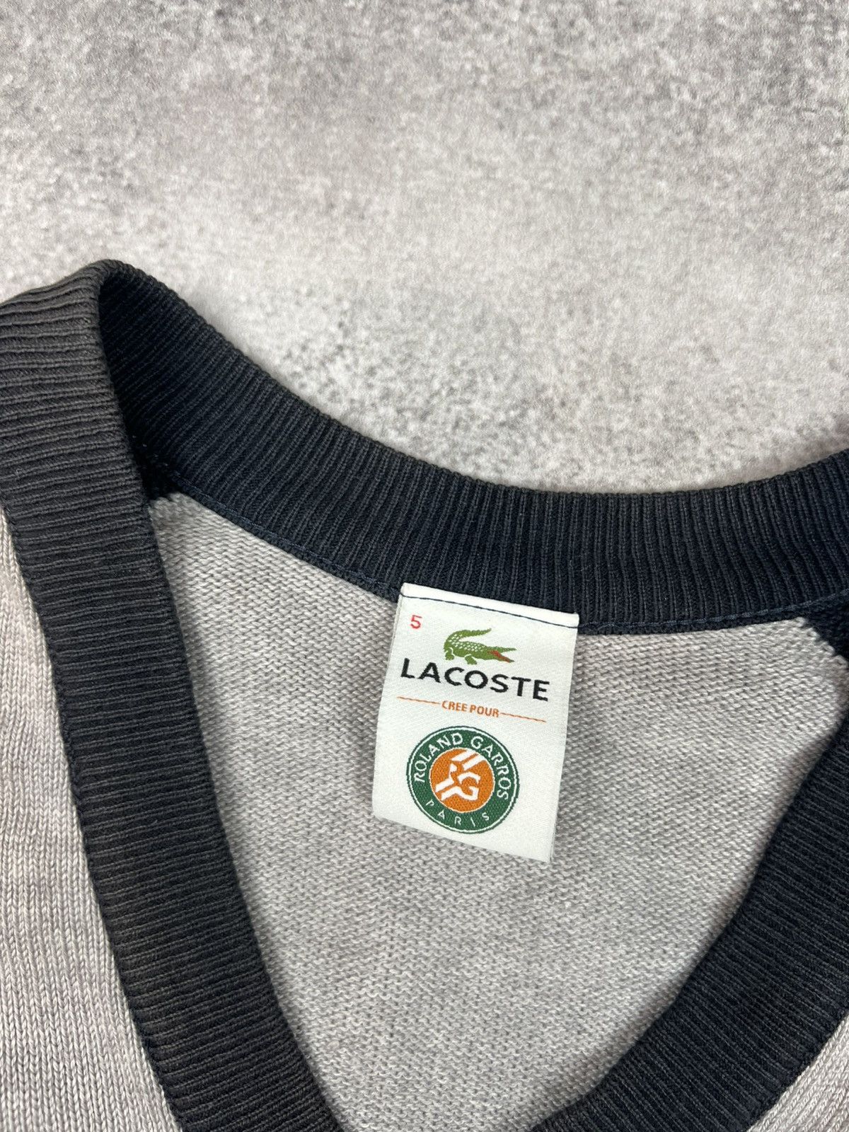 Lacoste Lacoste Roland Garros Grey V Neck Sweater Size US L / EU 52-54 / 3 - 5 Thumbnail