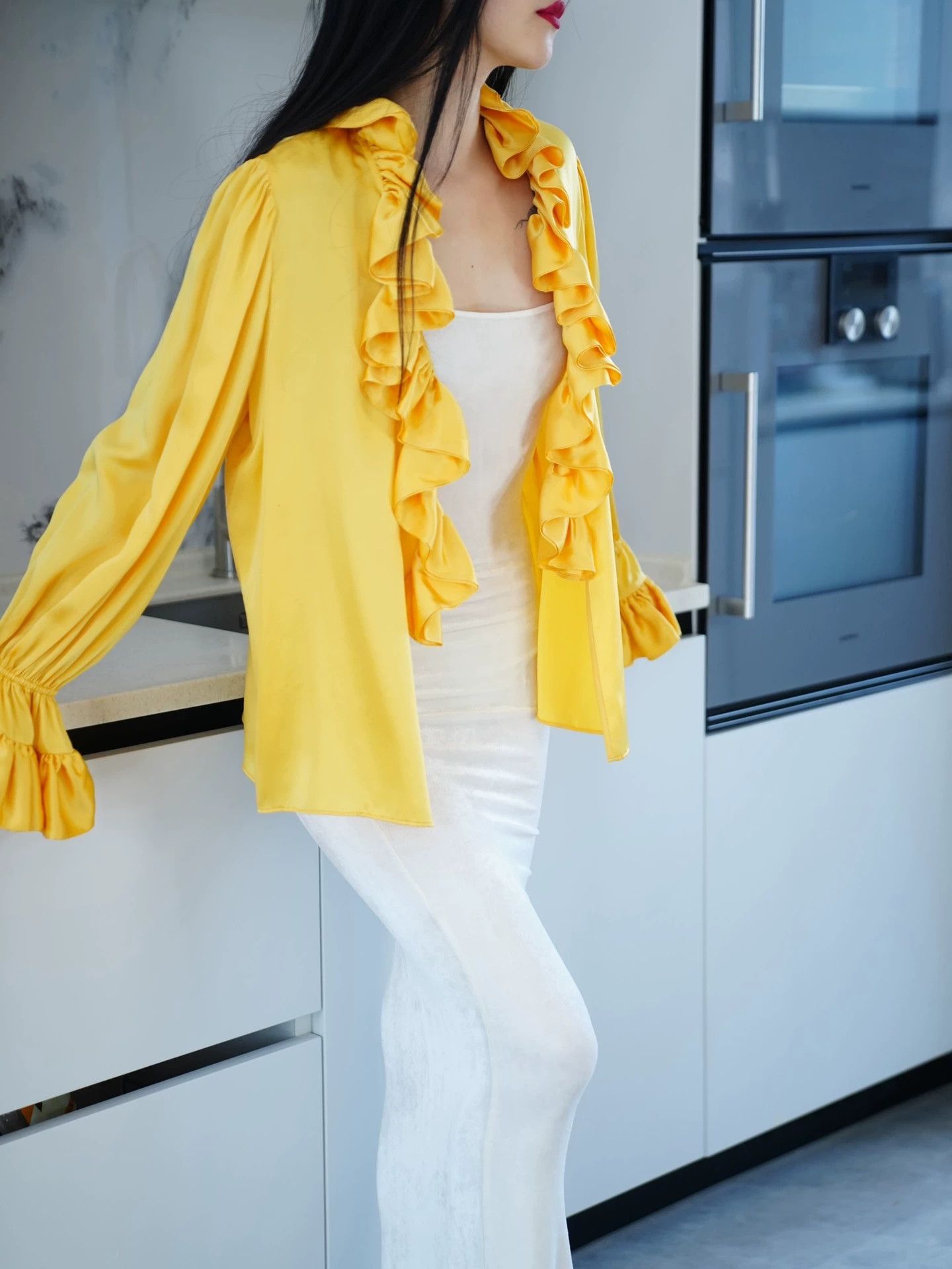 Other Custom Sunset Yellow Silk Vampire Shirt Loose Fit Size S / US 4 / IT 40 - 4 Thumbnail