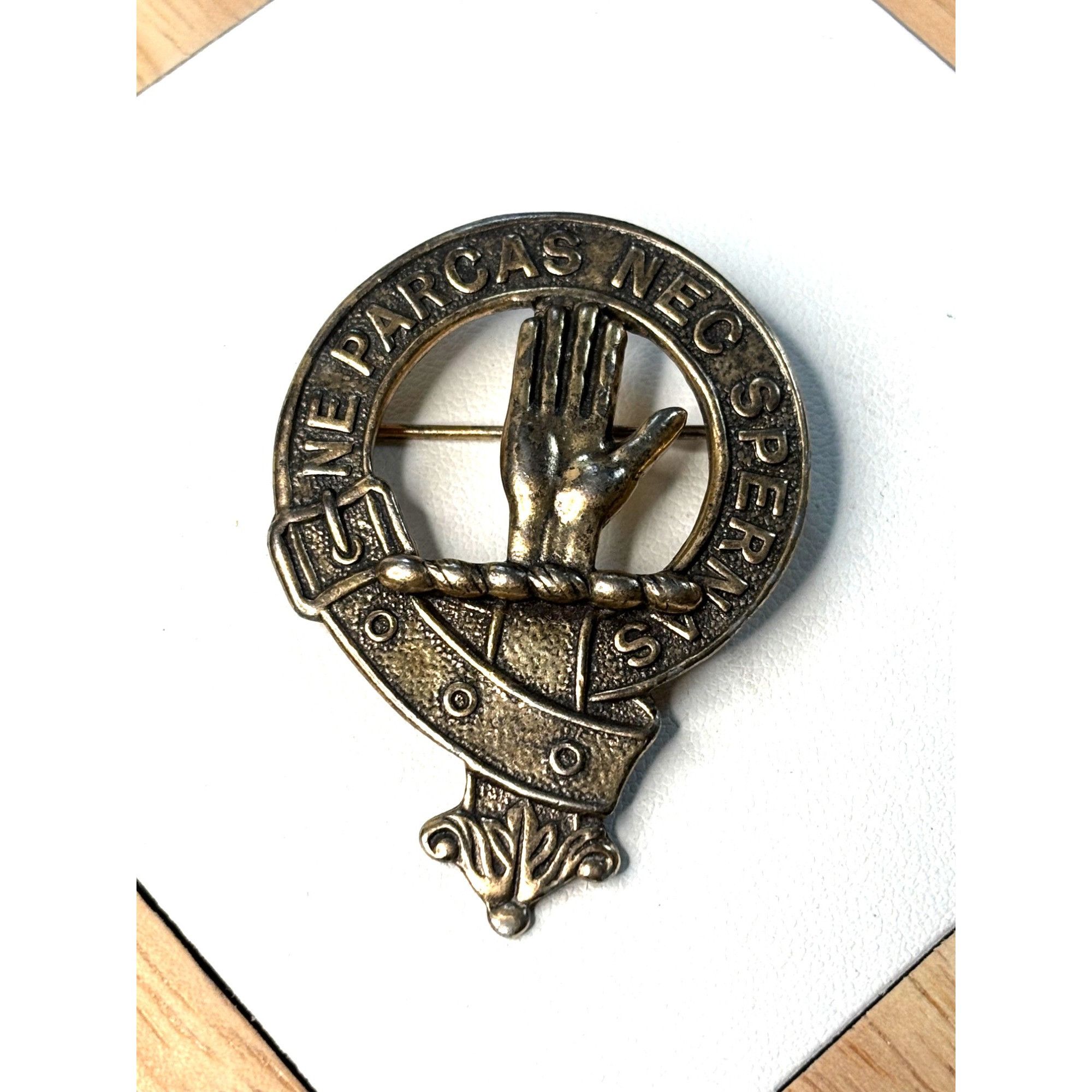 Vintage Clan Lamont Crest Badge Brooch Pin With Latin Motto