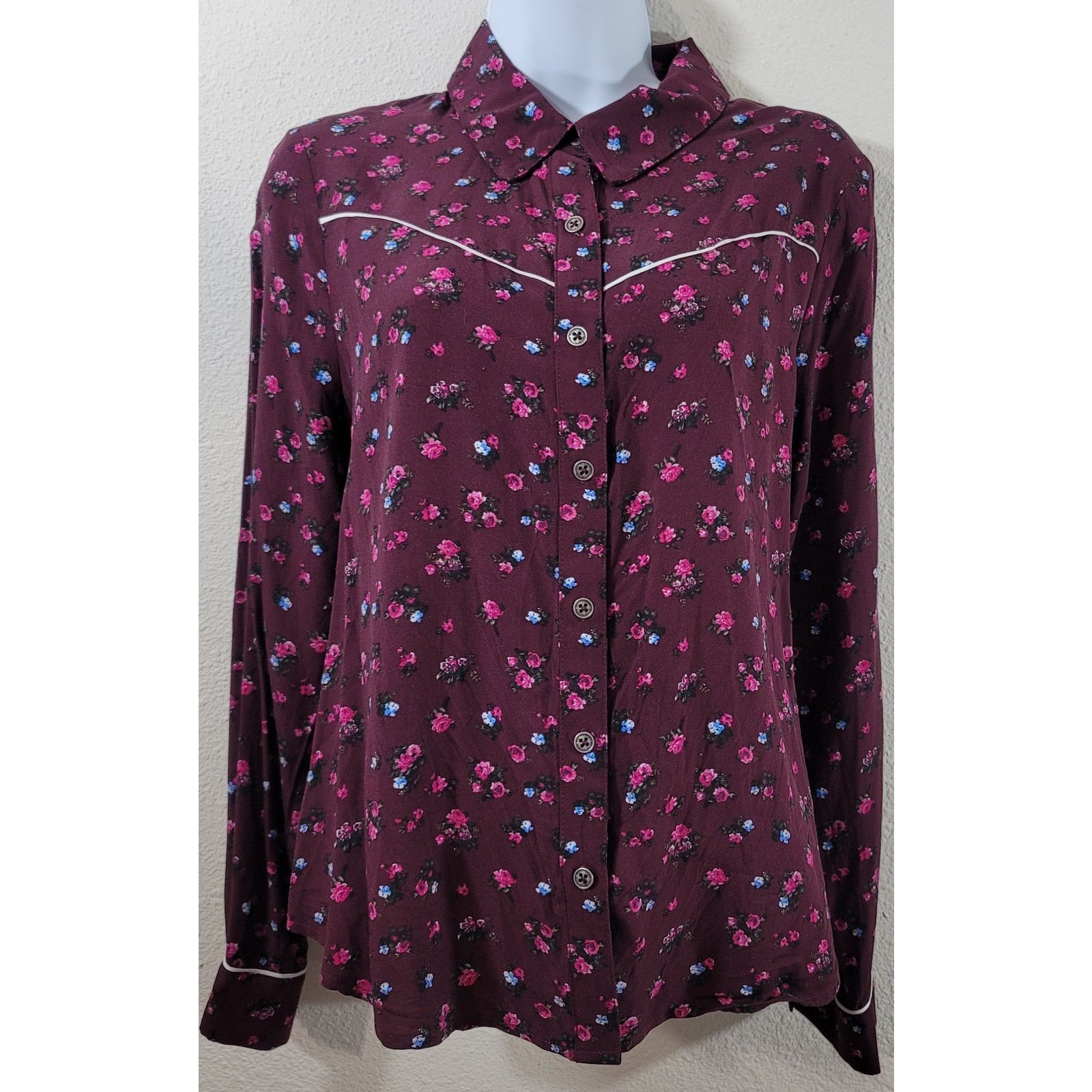 Other Wild Fable Burgundy Floral Print Button Up Top Medium Size M / US 6-8 / IT 42-44 - 1 Thumbnail