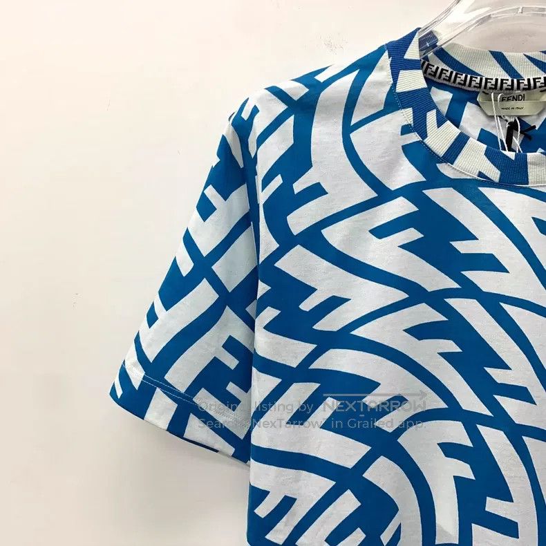 Fendi Fendi Blue logo lettering full print cotton round neck sho Size M / US 6-8 / IT 42-44 - 3 Thumbnail