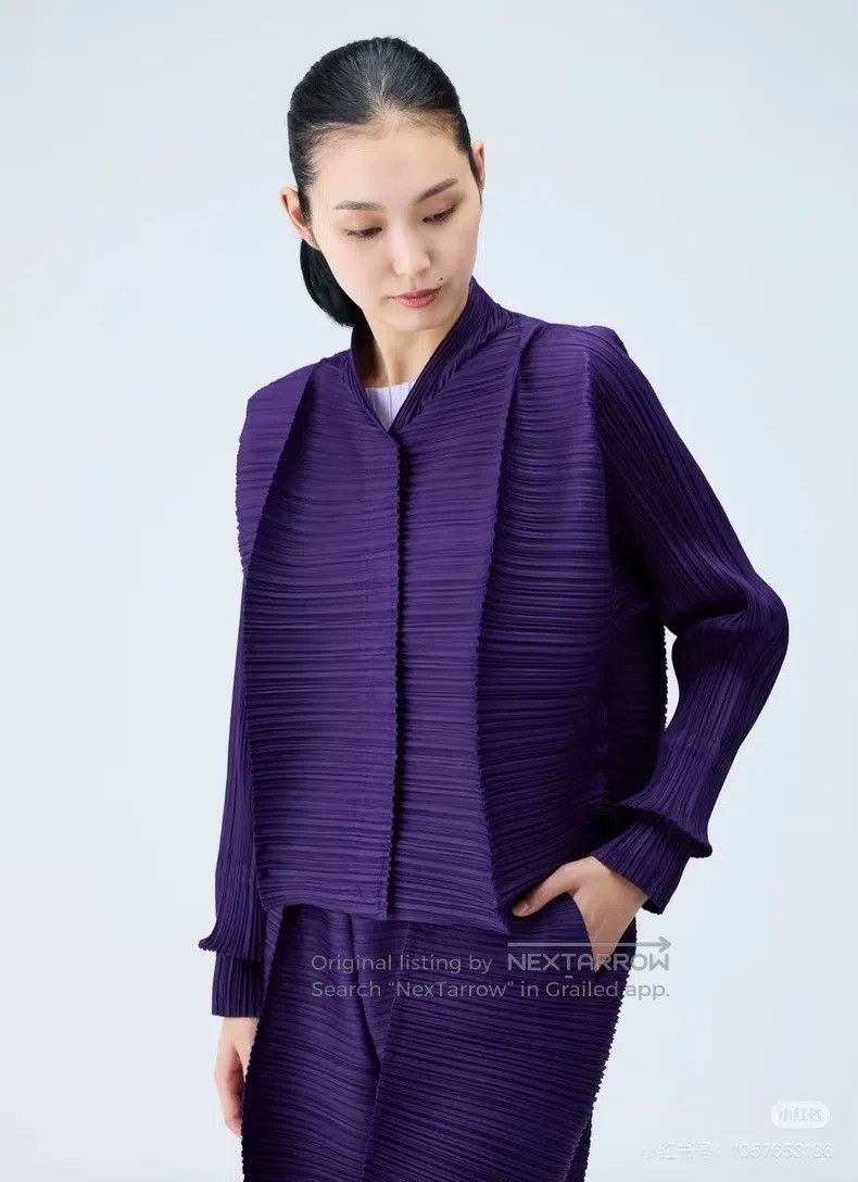 Issey Miyake Issey Miyake Horizontal Striped Purple Cropped Jacket Size L / US 10 / IT 46 - 1 Thumbnail