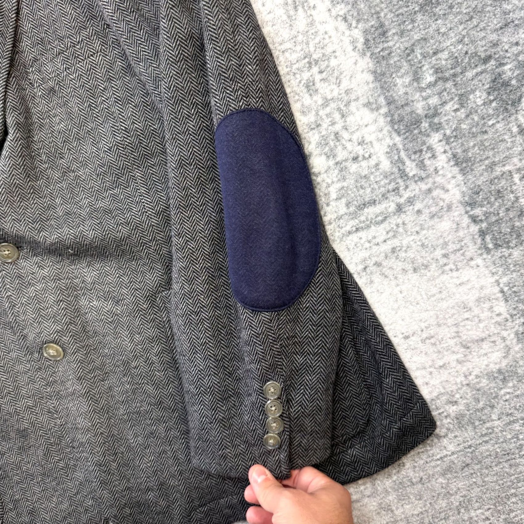 Ben Sherman Ben Sherman Blazer Mens 44S Gray Herringbone Knit Notch Lapel Two-Button Single-Breasted Jacket Coat Short Vintage: No Size 44R - 3 Thumbnail