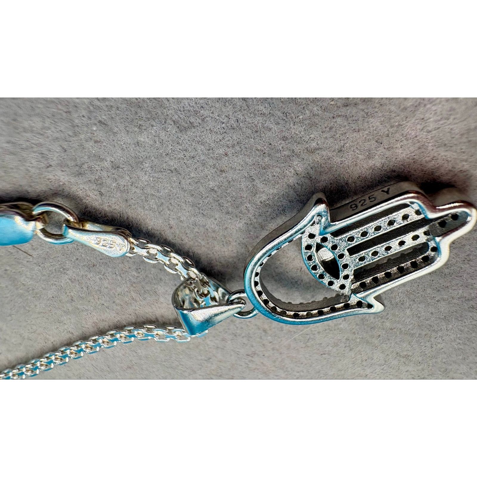 Jewelry NEW Sparkling Silver Moissanite Hamsa Pendant & 24" Chain Size ONE SIZE - 2 Thumbnail