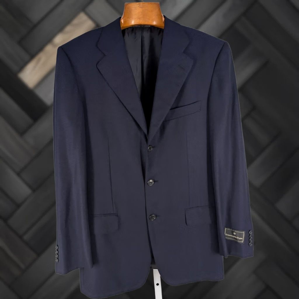 Ermenegildo Zegna VINTAGE Ermenegildo Zegna Blazer Jacket 48 Navy NWT 15 Milmil 15 Wool Texture Italy Men Blazer NWT 48 Mens Style Jacket Size 48R - 1 Thumbnail