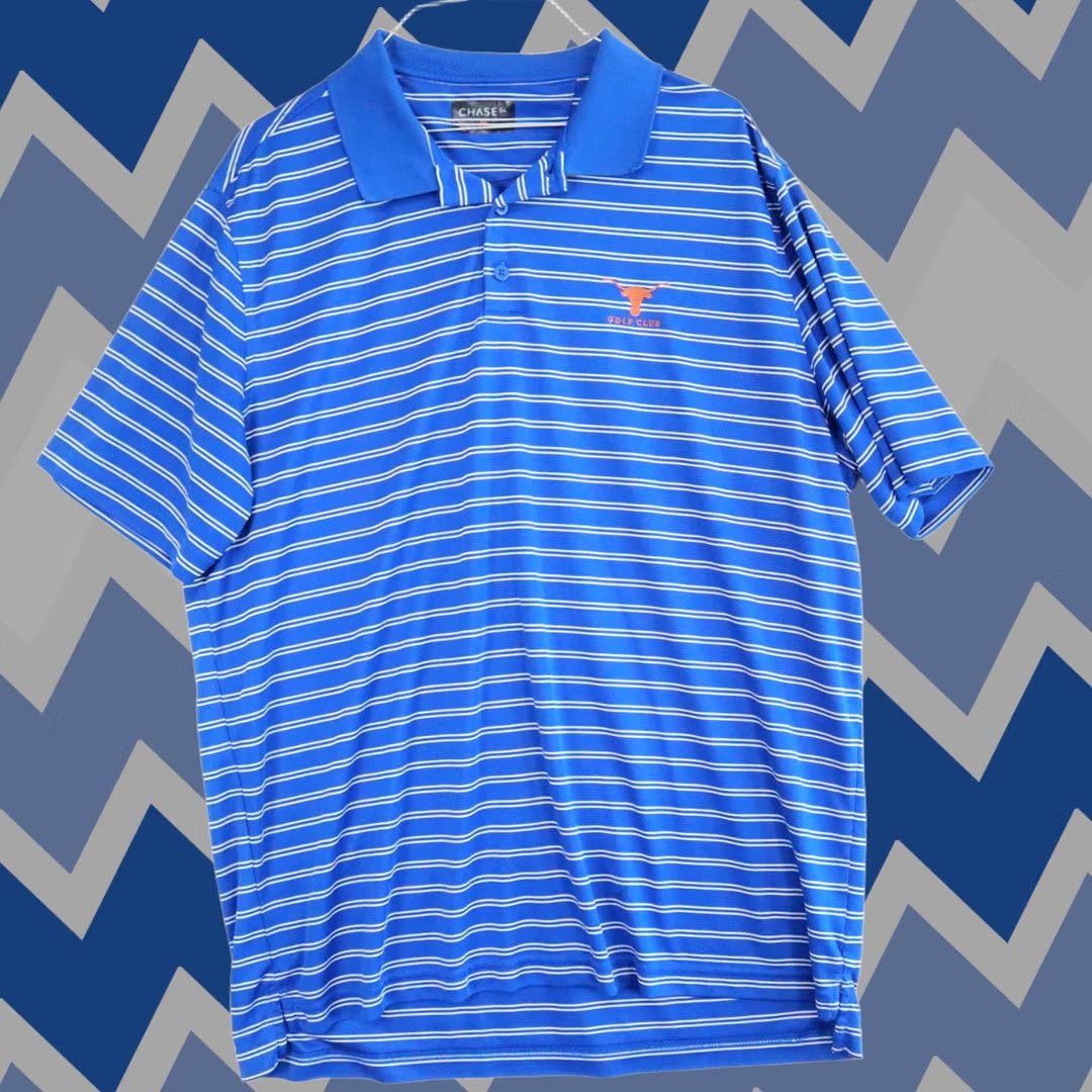 Vintage Chase 54 Polo Shirt Mens XL Blue Striped Short Sleeve Texas Longhorn Golf Club Size US XL / EU 56 / 4 - 1 Thumbnail