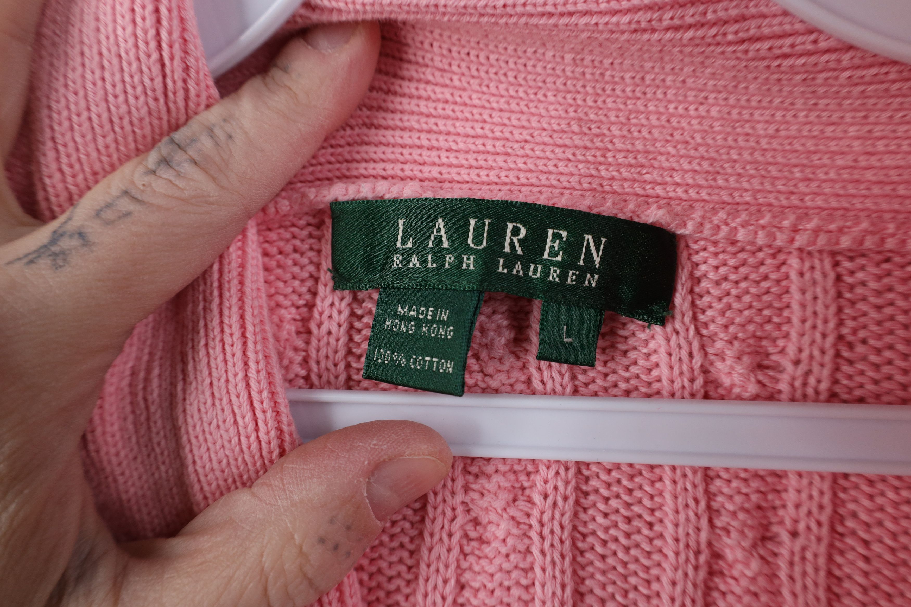 Polo Ralph Lauren Vintage 90s Ralph Lauren Cotton Cable Knit Shawl Sweater Size L / US 10 / IT 46 - 6 Thumbnail