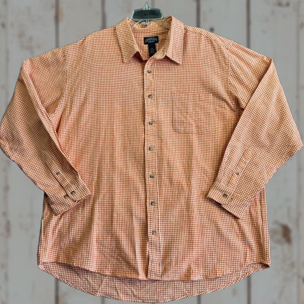 Vintage VINTAGE Cambridge Classics Flannel Shirt Button-Down Orange 2XL Herringbone Casual Men’s Button-Up Shirt Size US XXL / EU 58 / 5 - 1 Thumbnail