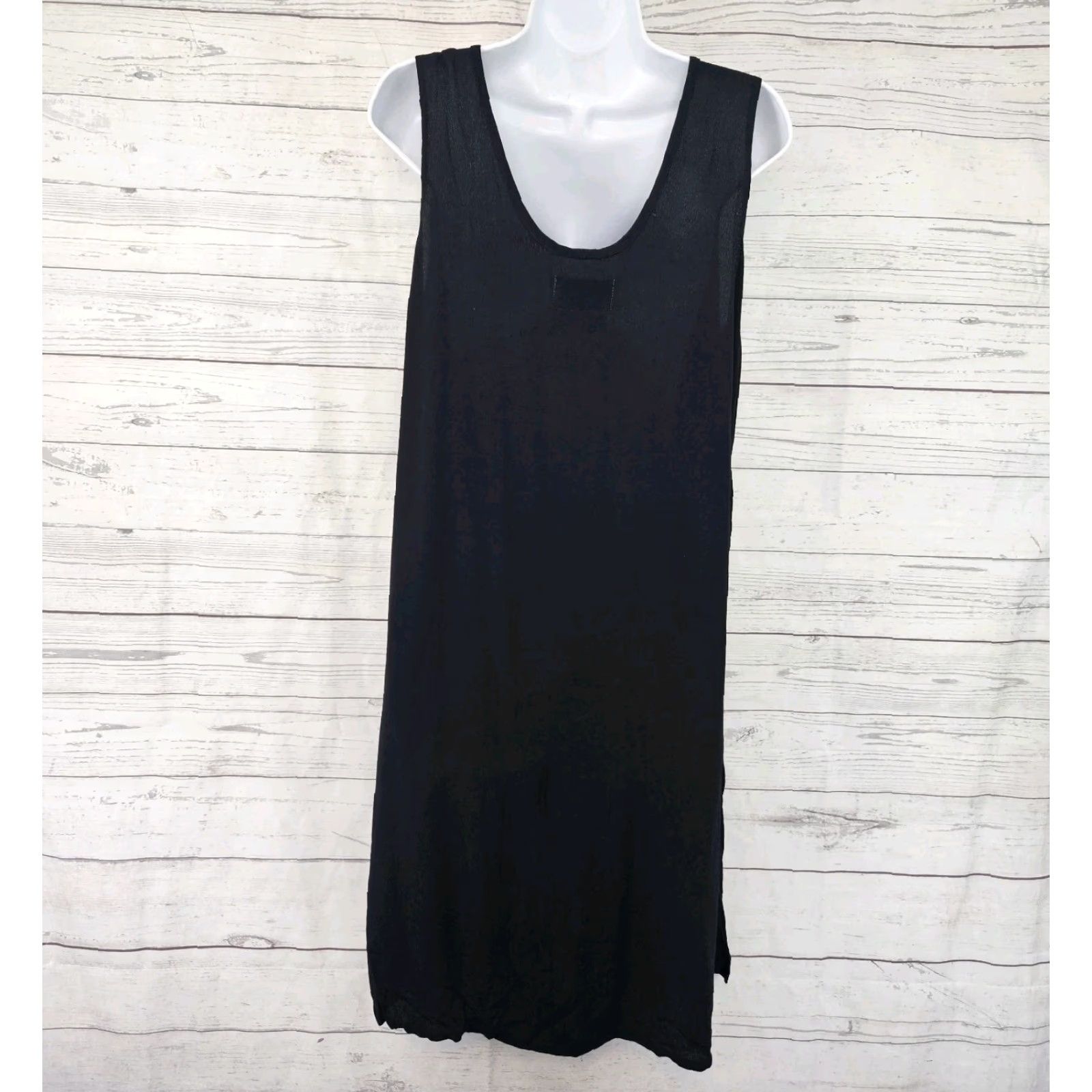 FLAX VINTAGE FLAX Womens Dress Tank Dress Solid Black Rayon Scoop Neck M Black Knee Length Womens Size 32" / US 10 / IT 46 - 3 Thumbnail