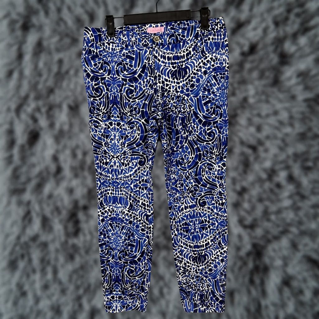 Lilly Pulitzer Lilly Pulitzer Ankle Pants 6 32x27 Geometric Twill Pockets Stretch Button Zip Logo Size 28" / US 6 / IT 42 - 1 Thumbnail