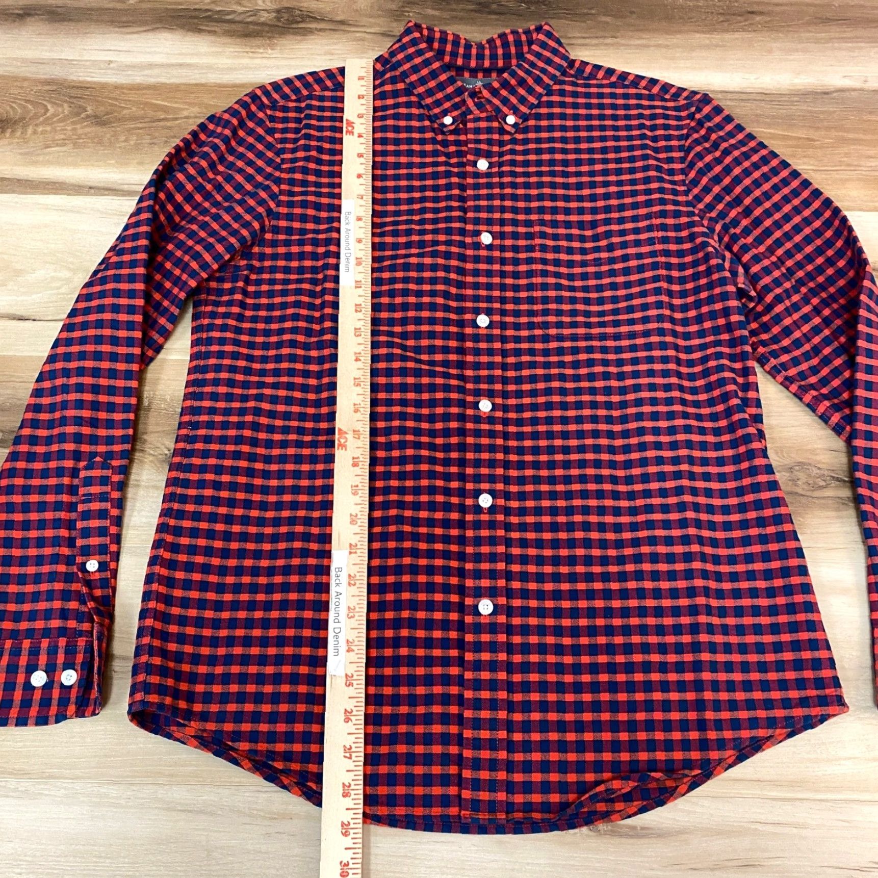 Vintage LL Bean Shirt Mens Medium Slim Fit Orange Navy Gingham Button Down Size US M / EU 48-50 / 2 - 5 Thumbnail