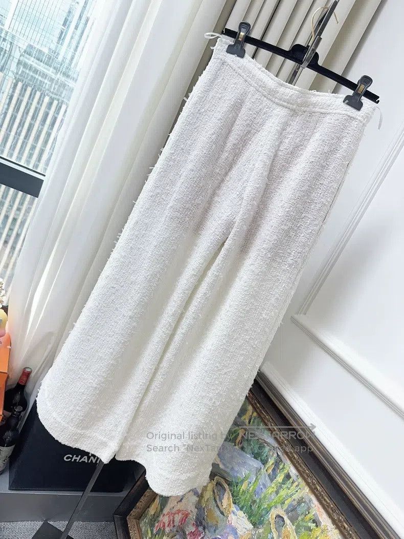 Chanel Chanel Early spring white tweed knitted wide-leg trousers Size 24" / US 00 / IT 34 - 2 Thumbnail