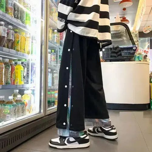 Jean Harajuku Casual Wide Men Streetwear Patchwork Sweatpants Size US 32 / EU 48 - 1 Thumbnail