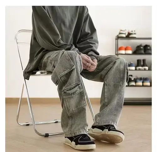 Other Casual Pocket Cargo Pants Straight Trousers Baggy Jeans Size US 32 / EU 48 - 2 Thumbnail