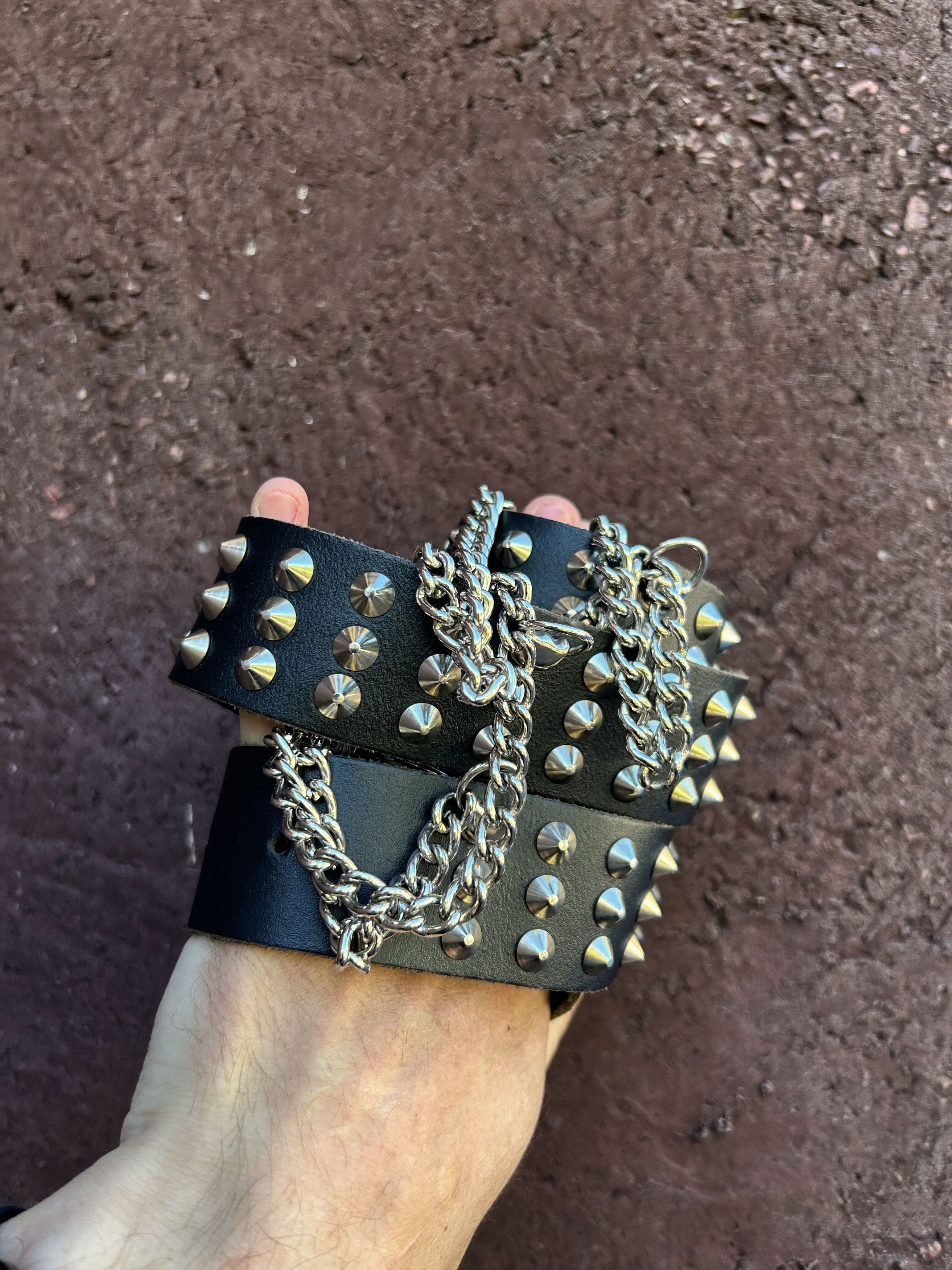 Japanese Brand Vintage Avant Garde Black Leather Belt Hand Drip Punk Style Size ONE SIZE - 12 Thumbnail
