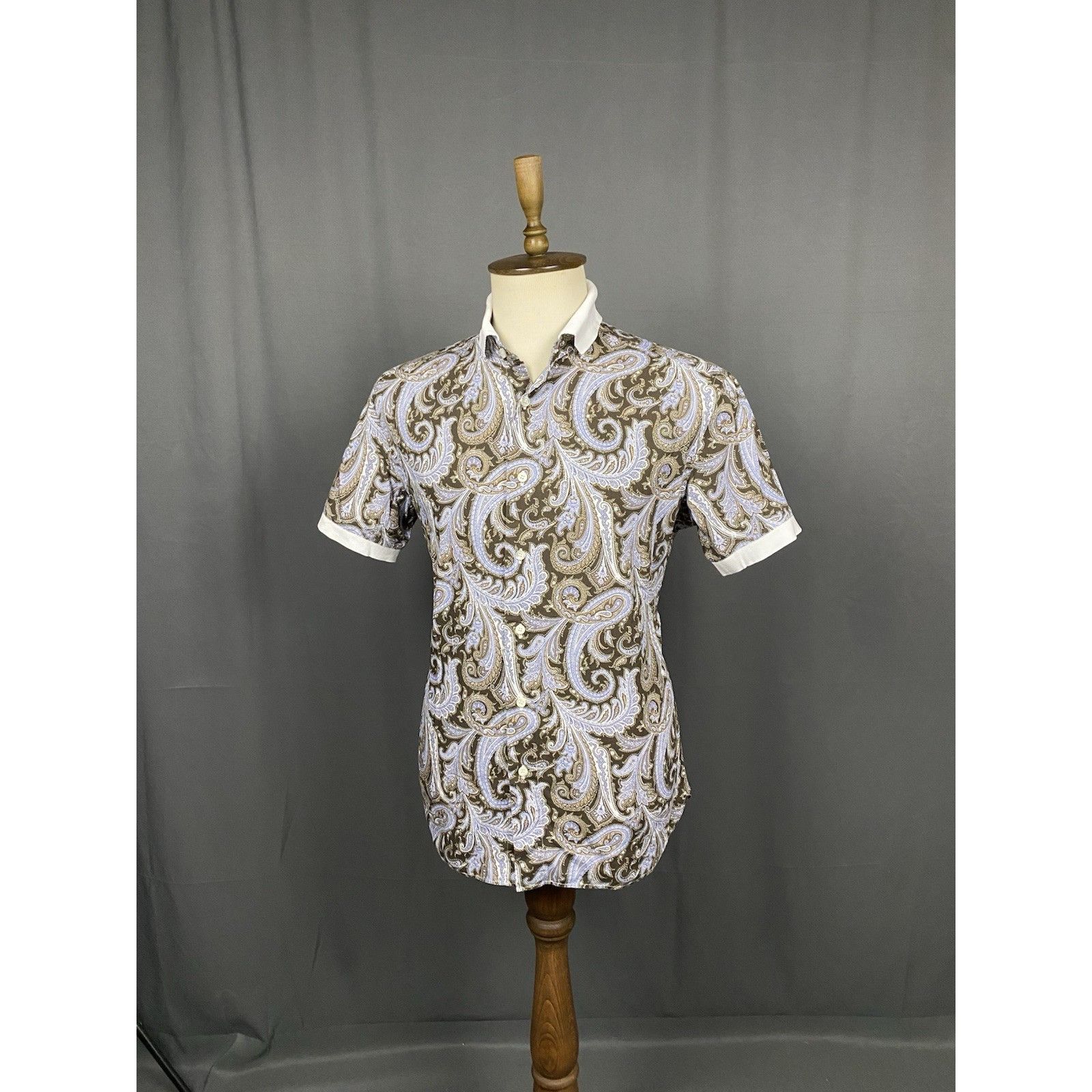 Brioni Brioni Men's Multicolor Blue Paisley Shortsleeve Shirt Size Size US XL / EU 56 / 4 - 4 Thumbnail