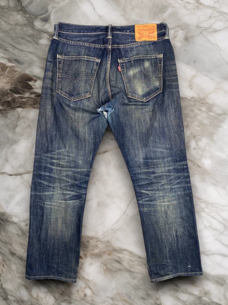 Levi's levis 501 dark wash button fly distressed denim Size US 34 / EU 50 - 2 Thumbnail