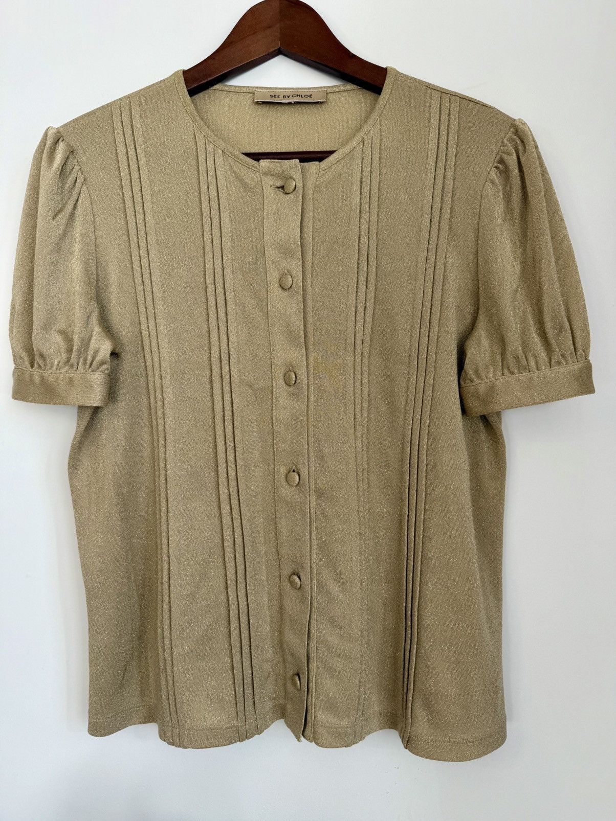 See by Chloe See by Chloé Gold Button Blouse Pleated Front Short Sleeve Size S / US 4 / IT 40 - 1 Thumbnail