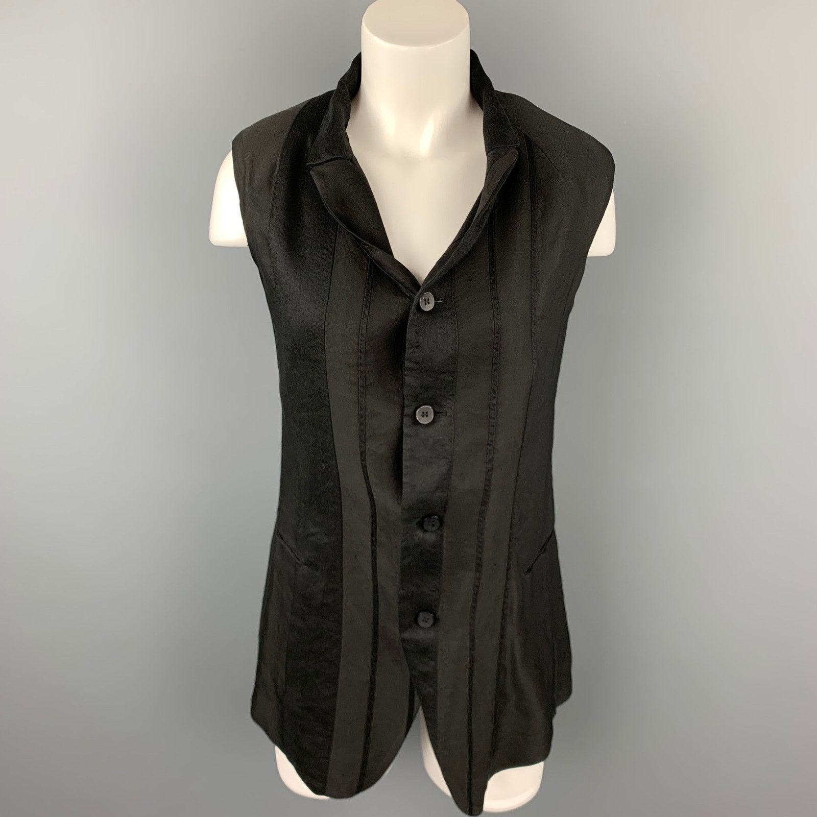 Masnada MASNADA Size XS Black Linen Blend Notch Lapel Vest Size XS / US 0-2 / IT 36-38 - 1 Thumbnail