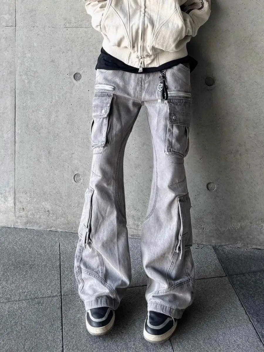 Cargo Stacked Denim Jeans Flared Jeans Wide Leg Jeans