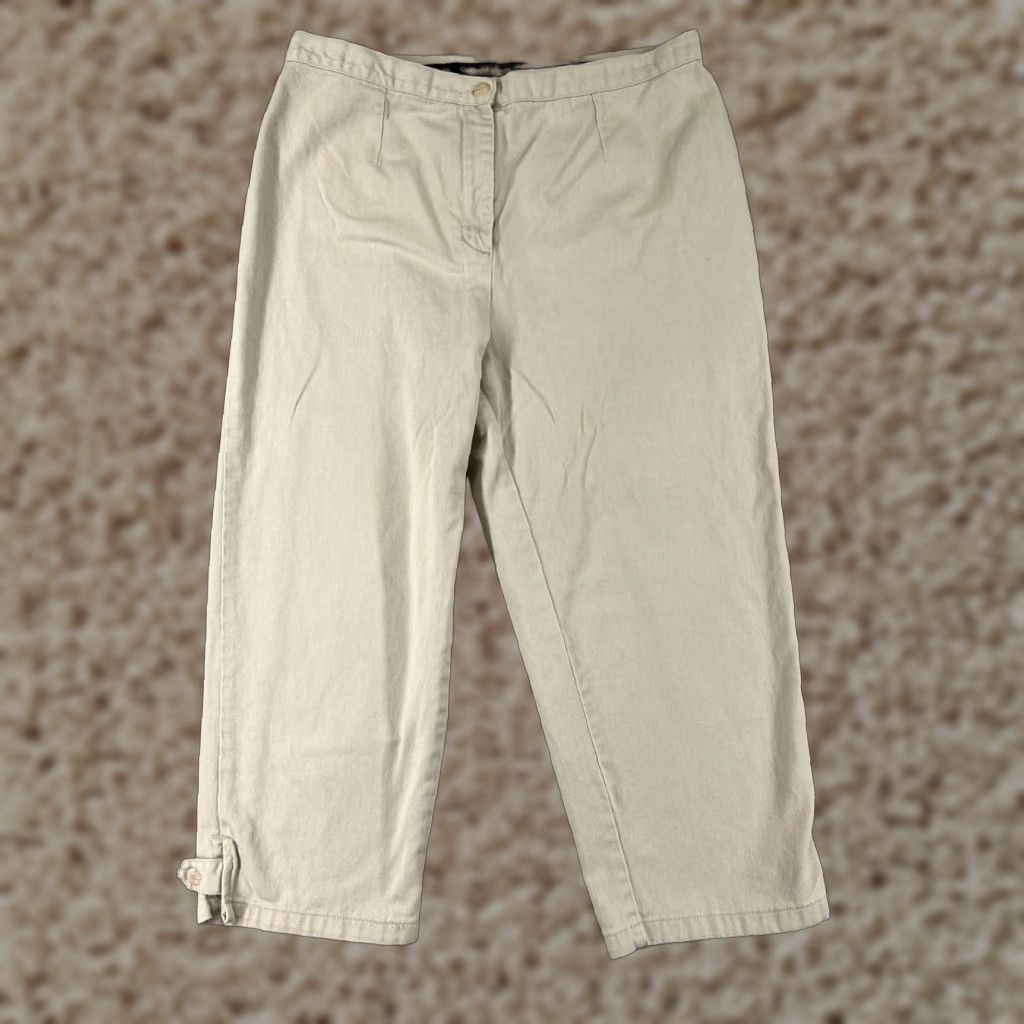 Vintage Christopher & Banks Womens Capri Pants Size 12 Beige Cotton Twill High Rise Casual Summer Size 34" / US 12 / IT 48 - 1 Thumbnail