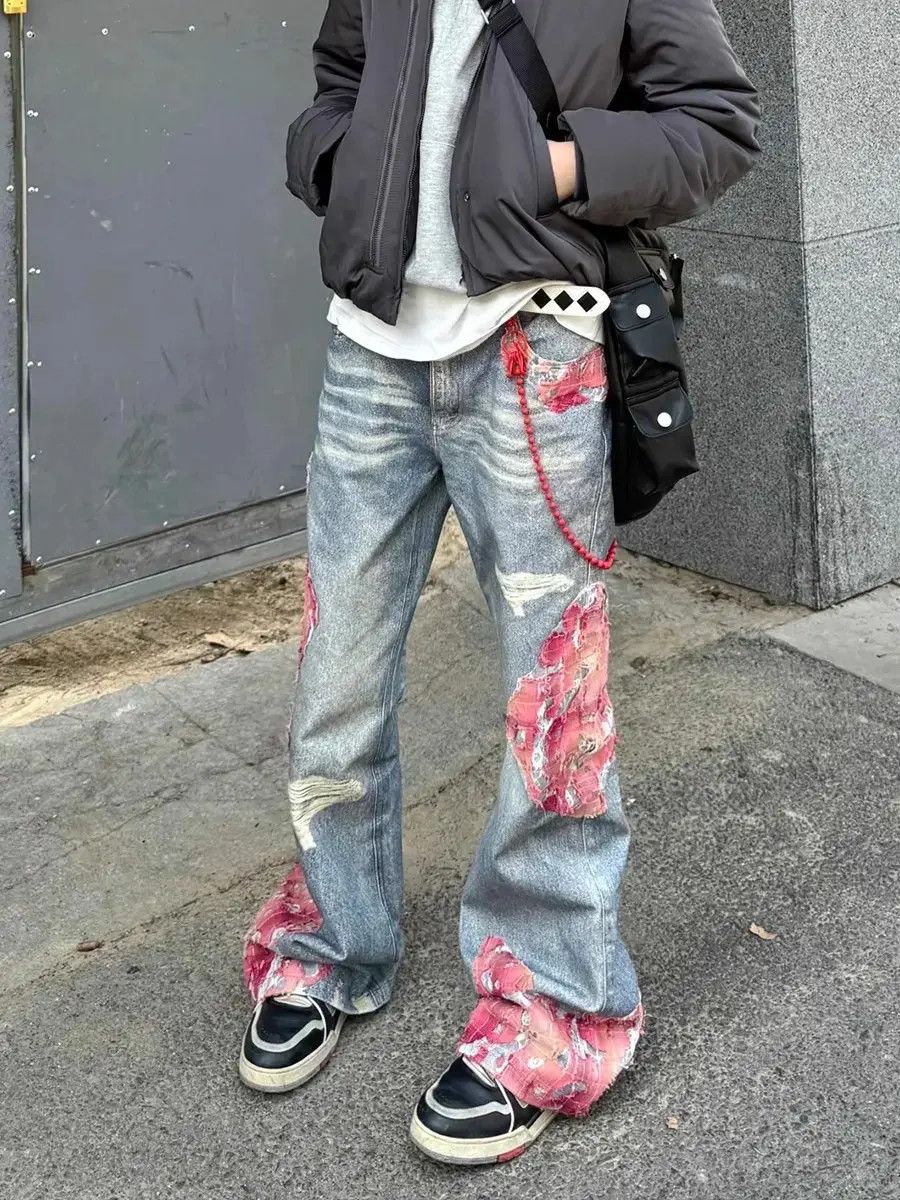 Japanese Brand Hip Hop Loose Straight Spliced Jeans Size US 30 / EU 46 - 6 Thumbnail