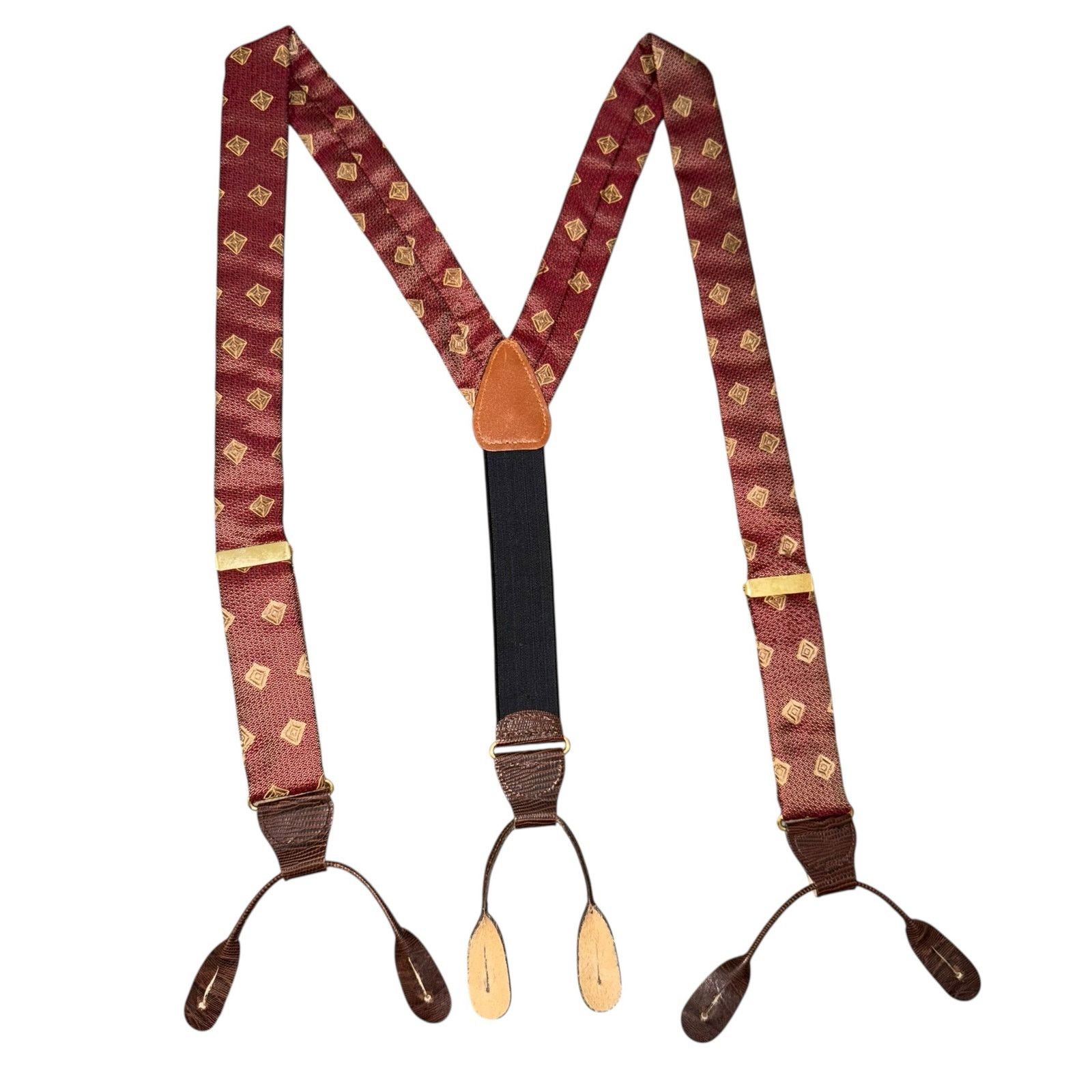Vintage Vintage Y-Shaped Abstract Adjustable Burgundy Suspenders Size ONE SIZE - 1 Thumbnail