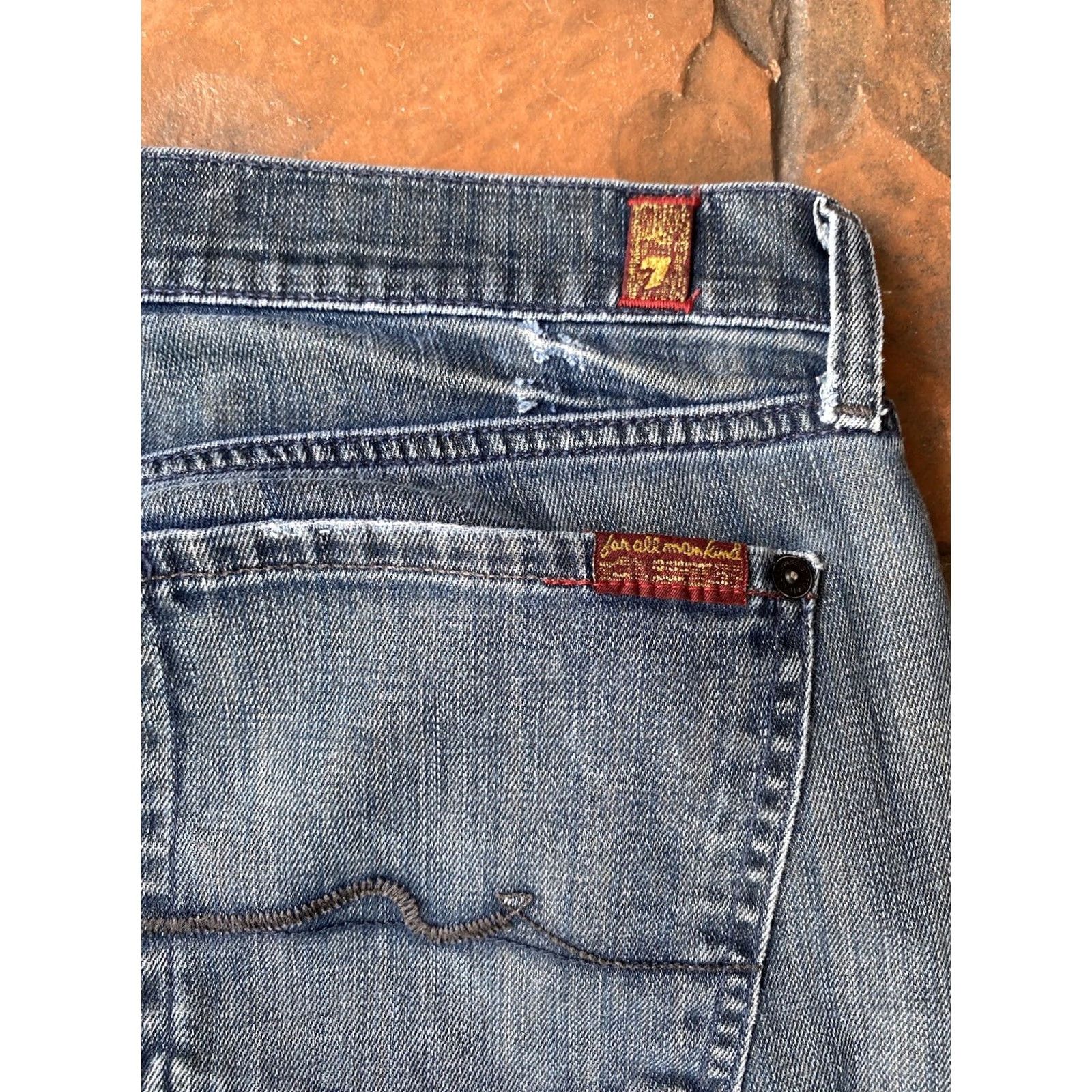 7 For All Mankind VINTAGE 7 FOR ALL MANKIND Bootcut Denim Jeans Mens 33 Blue Distressed Size US 33 - 7 Thumbnail